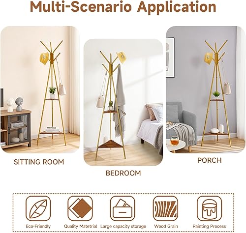 Miniatura 3 de Perchero independiente, árbol de pasillo con 2 estantes, perchero para sombrero, ropa, bolsa, soporte para entrada, sala de estar, dormitorio,