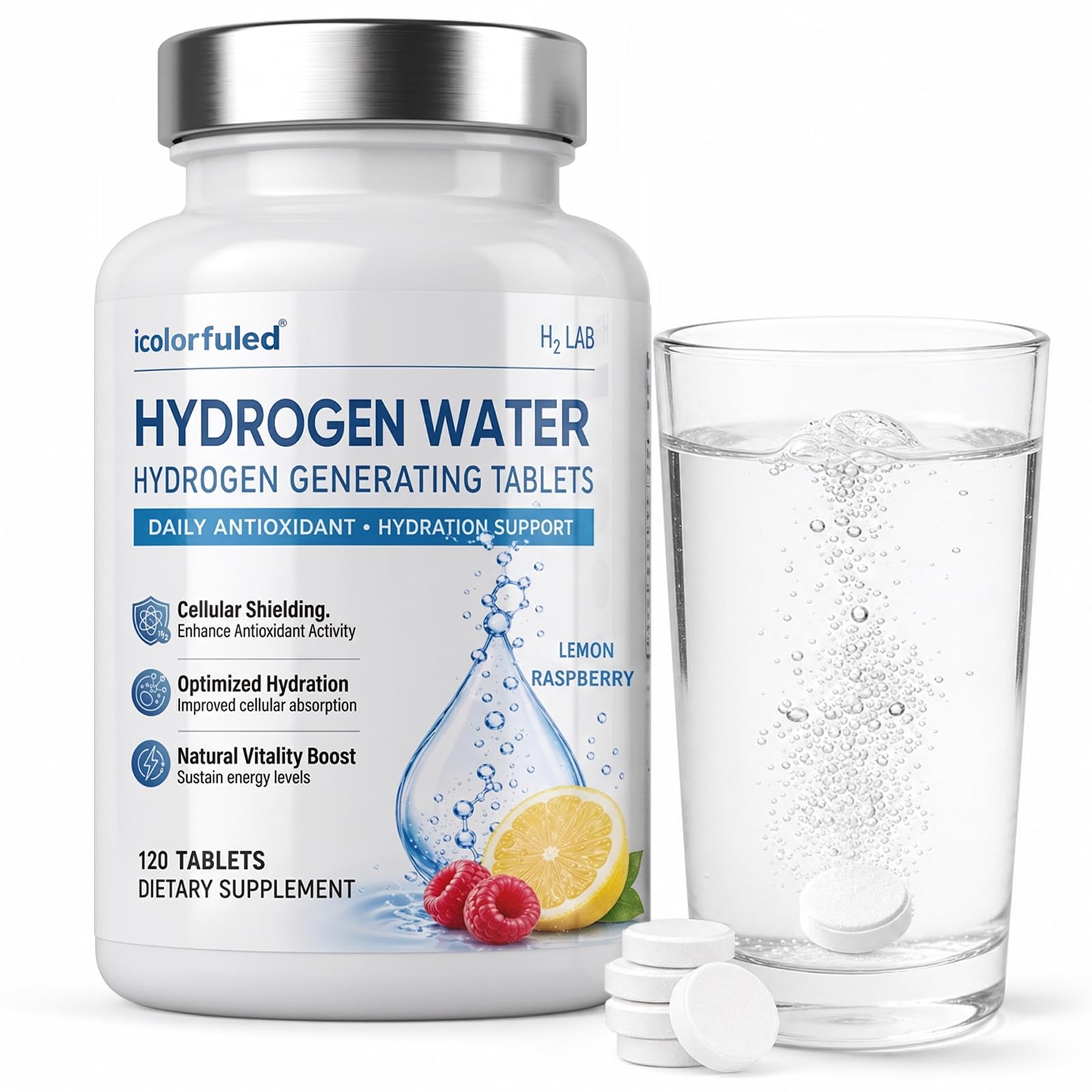 Molekulares Wasserstoff Tabletten, 120 Brausetabletten - Erfrischende Hydratation & Vitalität - Hohe Konzentration & Schnelle Löslichkeit - Ideal für Sport & Alltag