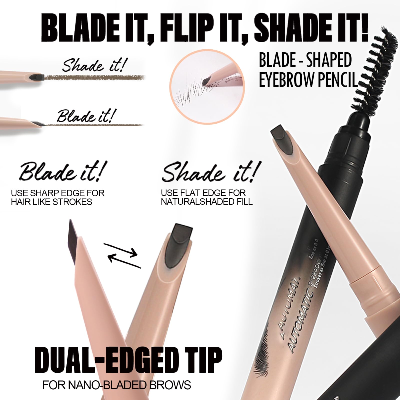 Eyebrow Pencil, Eyebrow Pen Set including Brow-Fection Angled Brush and Blade & Shade Brow Pencil - Image 4
