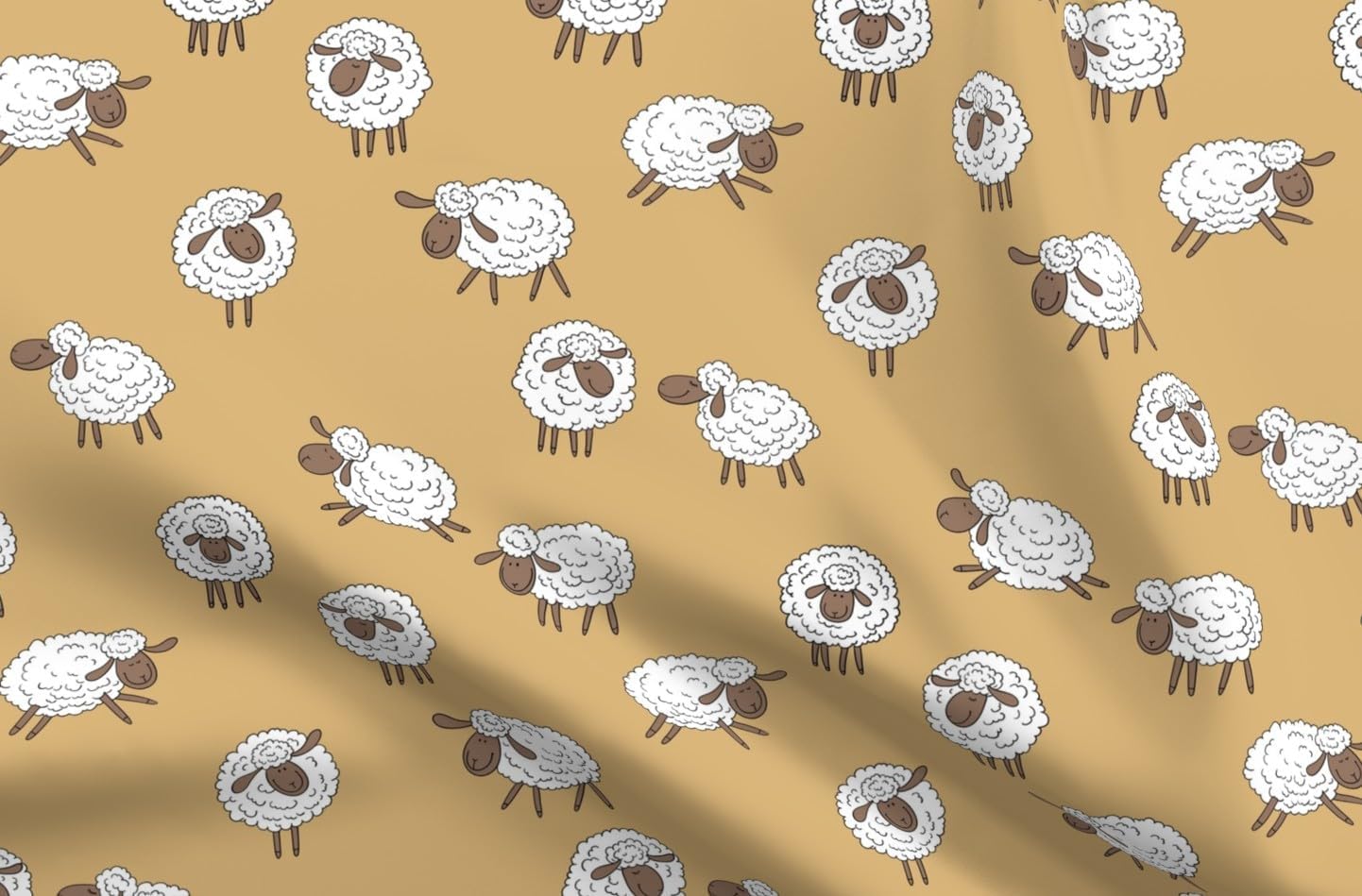 Spoonflower Fabric - Yellow Cartoon Sheep Whimsical Nursery Lamb Farm Animal Sweet Dreams Printed on Petal Cotton Fabric Fat Quarter - Sewing Quilting Apparel Crafts Decor