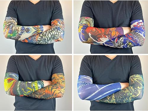 Miniatura 4 de iToolai Mangas temporales de tatuaje para hombres, juego de 8 piezas con protección UV, mangas de brazo falsas sin cordones