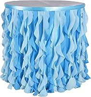 Vista 6 de Tulle Tutu Curly Willow Table Skirts for Rectangle Tables, Blue Ruffle Table Skirt Frozen Tablecloth for Birthday Party, Gender Reveal, Baby Shower