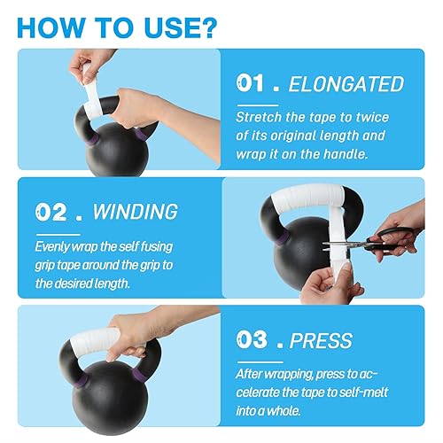 Miniatura 5 de 2 rollos de cinta de agarre de 1 pulgada x 10 pies, envoltura de agarre de silicona autofusible para asas, sin adhesivo, color blanco