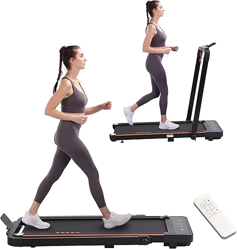 ECHANFIT Caminadora 2 en 1 para debajo del escritorio con altavoz Bluetooth, almohadilla eléctrica plegable de 2.5 HP con 12 programas