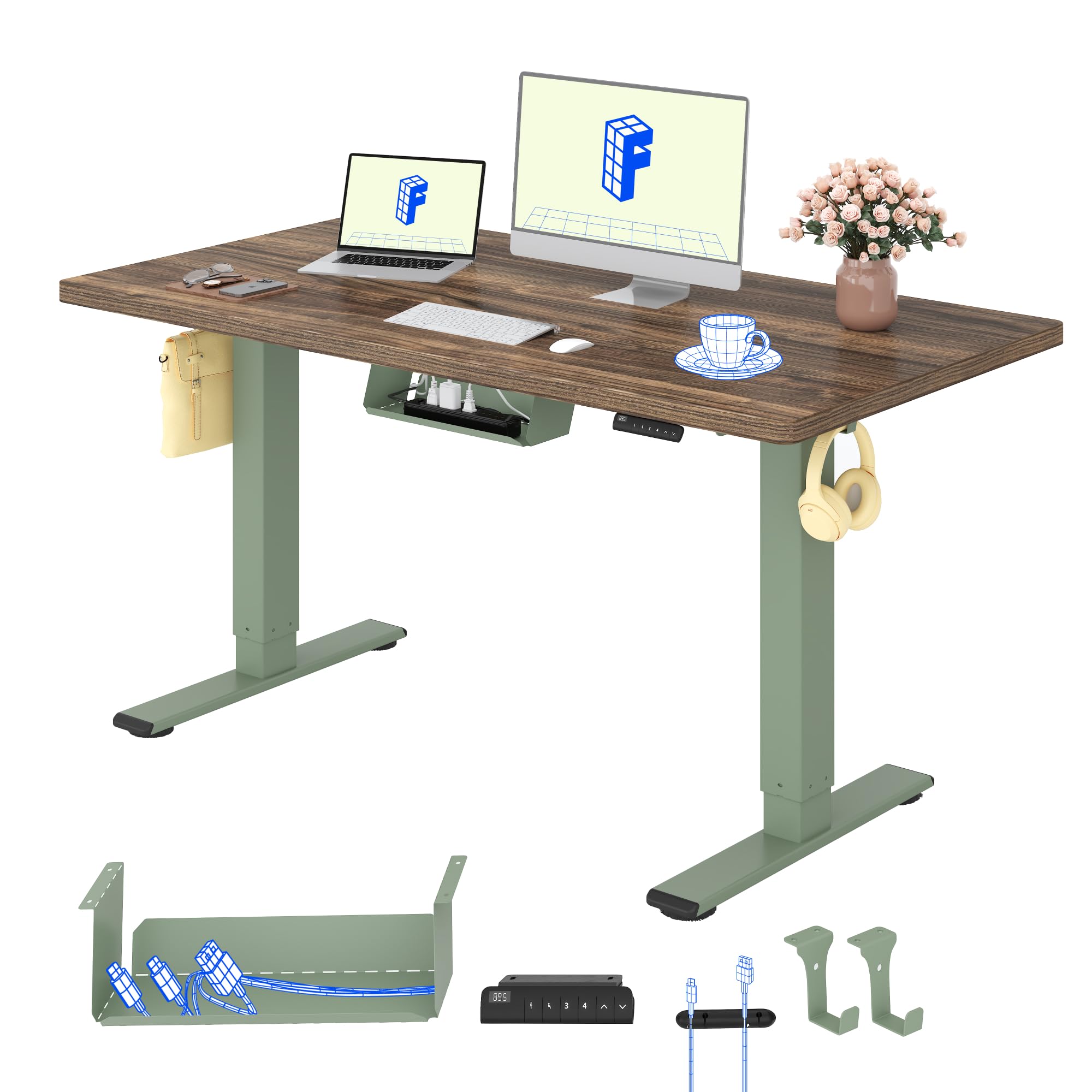 FLEXISPOT Schreibtisch Höhenverstellbar Elektrisch, Dual Motor Ergonomischer Bürotisch mit 25 mm einteiliger Tischplatte und Kabelmanagement, Memory Funktion & Höhenanzeige