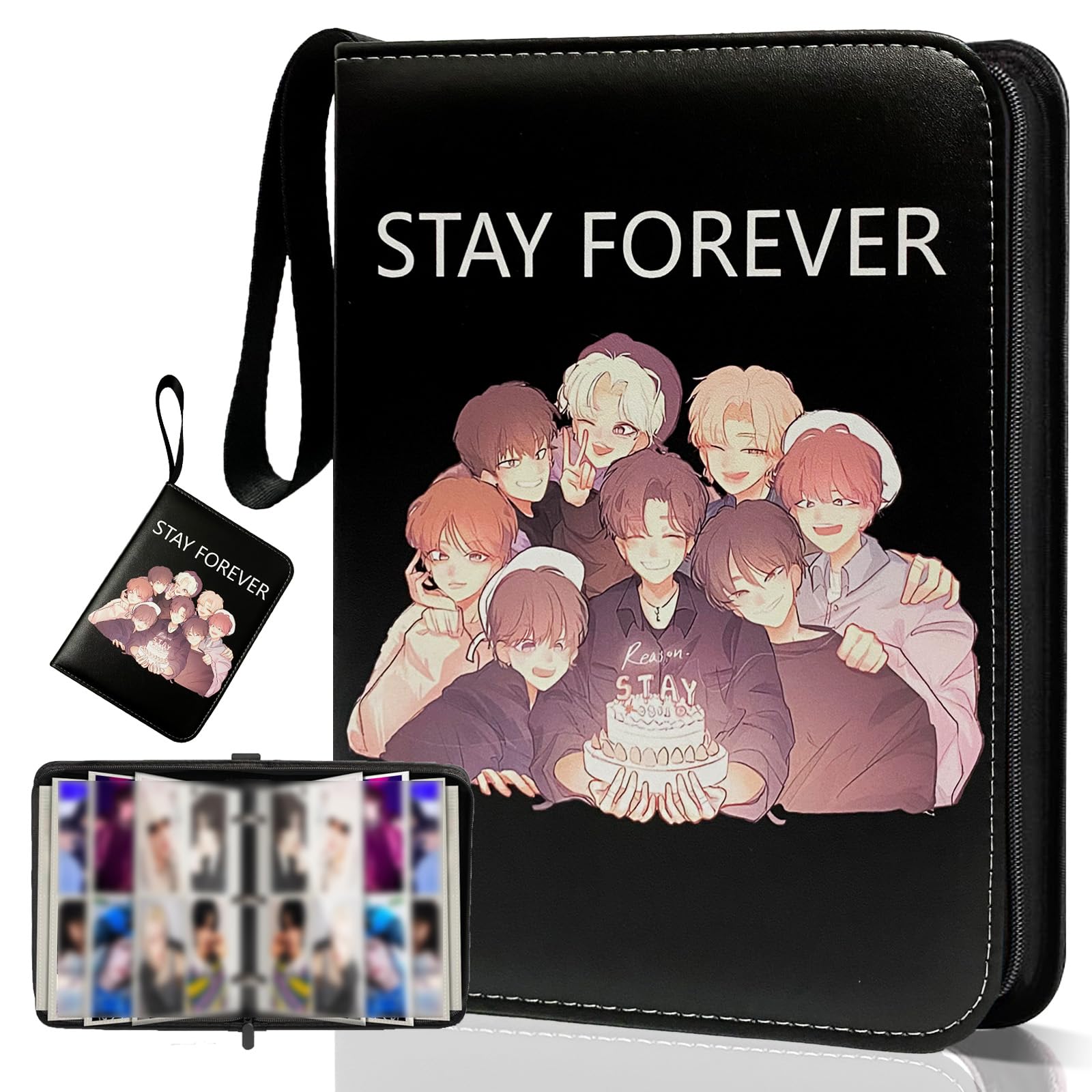 KPOP - Carpeta para tarjetas de fotos, 400 bolsillos, con fundas para tarjetas Lomo, color negro