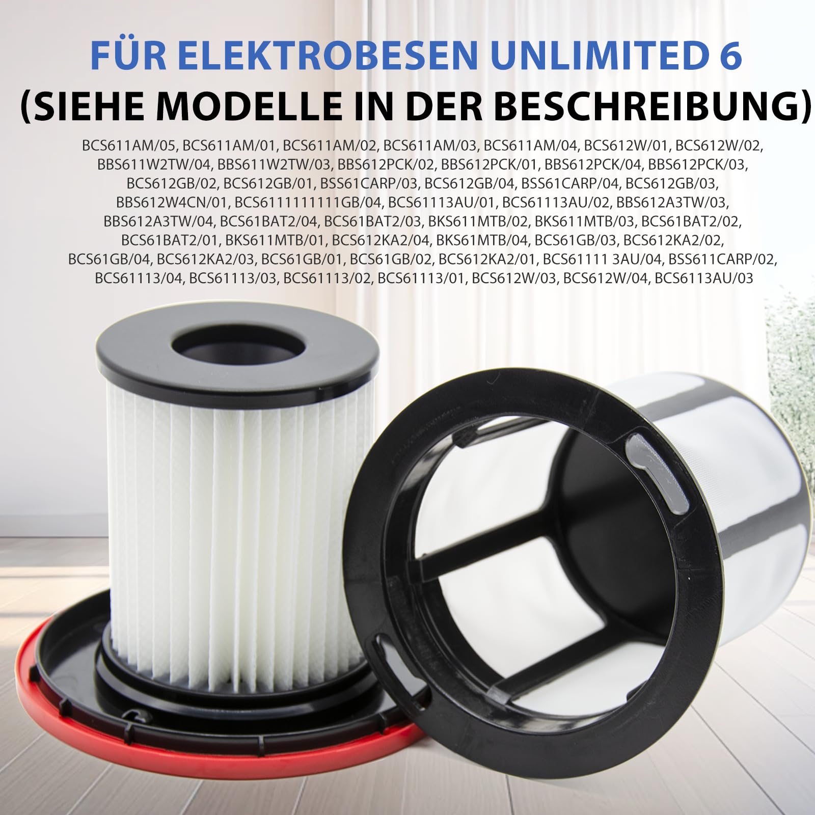 2 Pack Filter und Filterhalter mit für Bosch Akku-Staubsauger Unlimited 6‎ Series BKS6111P/BCS611AM/BBS611PCK/BCS612W/BCS612GB/BCS61GB/BCS61113, Part # ‎12033215