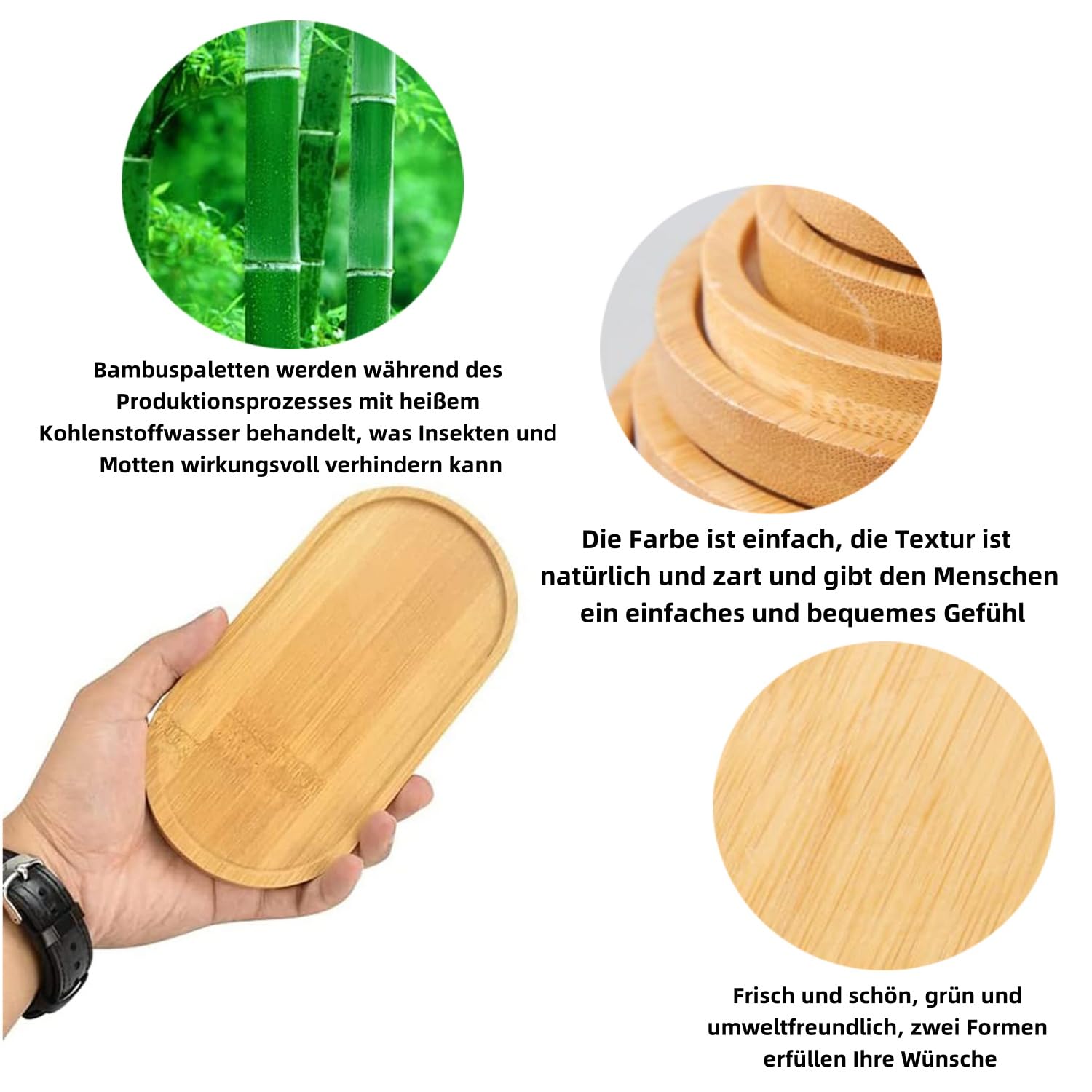 LATRAT Zestaw 4 bambusowych podstawek, prostokątnych, owalnych drewnianych tac, mała taca bambusowa, drewniana taca do serwowania, podstawka pod kubki, uchwyt na papier (owalne, prostokątne)