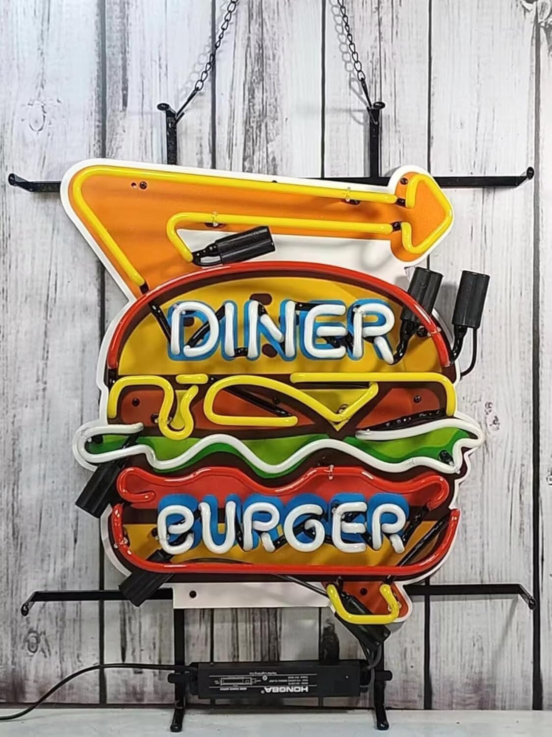 Neon Signs Beer Bar Club Diner Burger Glass Neon Signs for Office Hotel Cafe Party Man Cave Neon Light Art Wall Lights 24 X 20 Inches