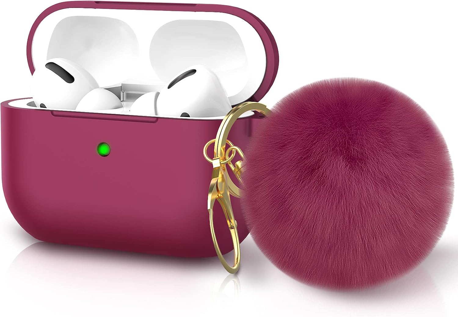 BRG for Airpods Pro Case Cover, Soft Silicone Case Cover with Cute Pom Pom Fur Ball Keychain for Women Girls [Front LED Visible] Burgundy