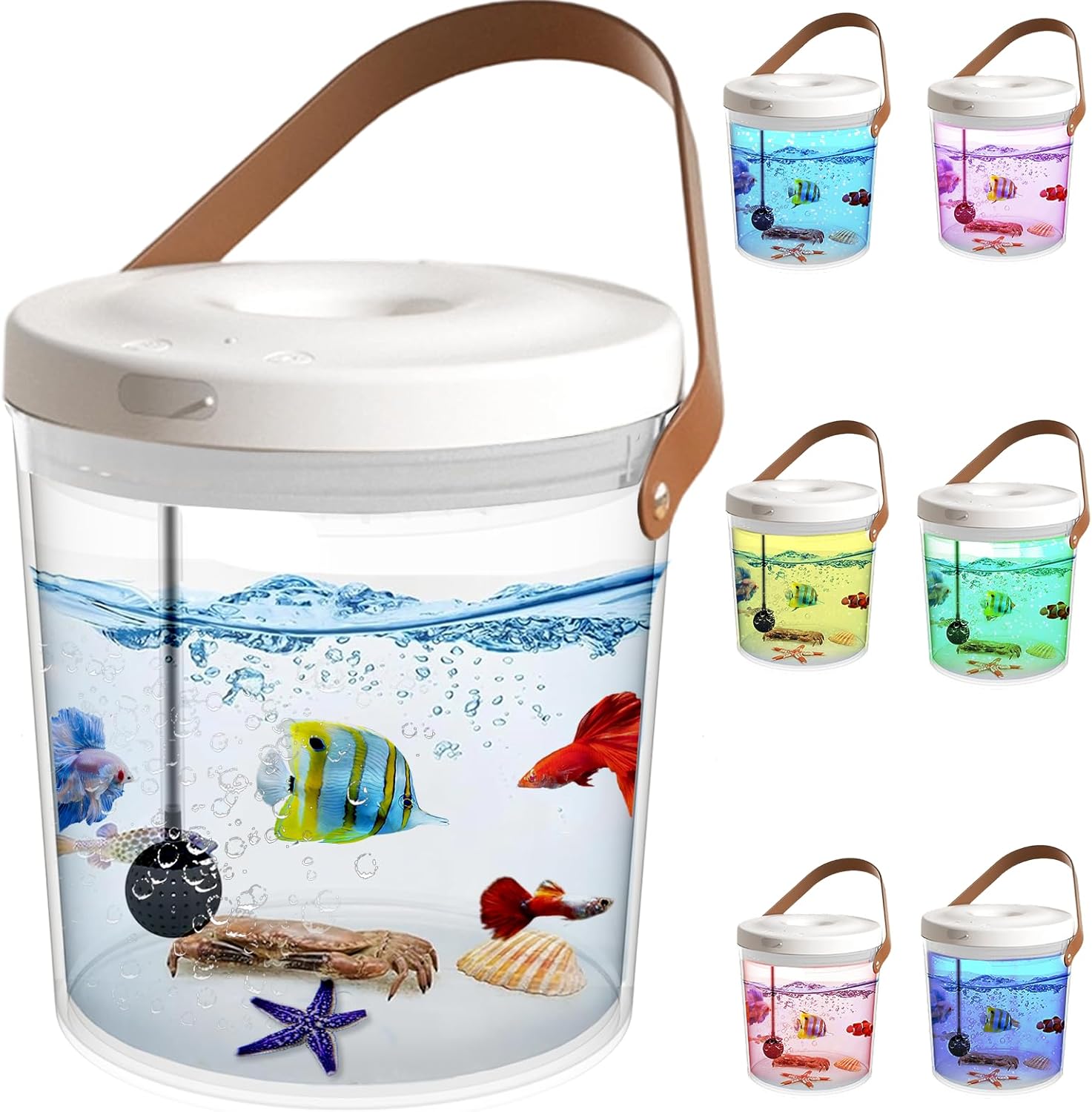 Rechargeable Portable Fish Tank with Lid, Small Plastic Desktop Aquarium Kit with 7 Color LED Light & Quiet Pump, Oxygen-Injected Fish Tank Kits, Travel Goldfish Tank Starter Kit