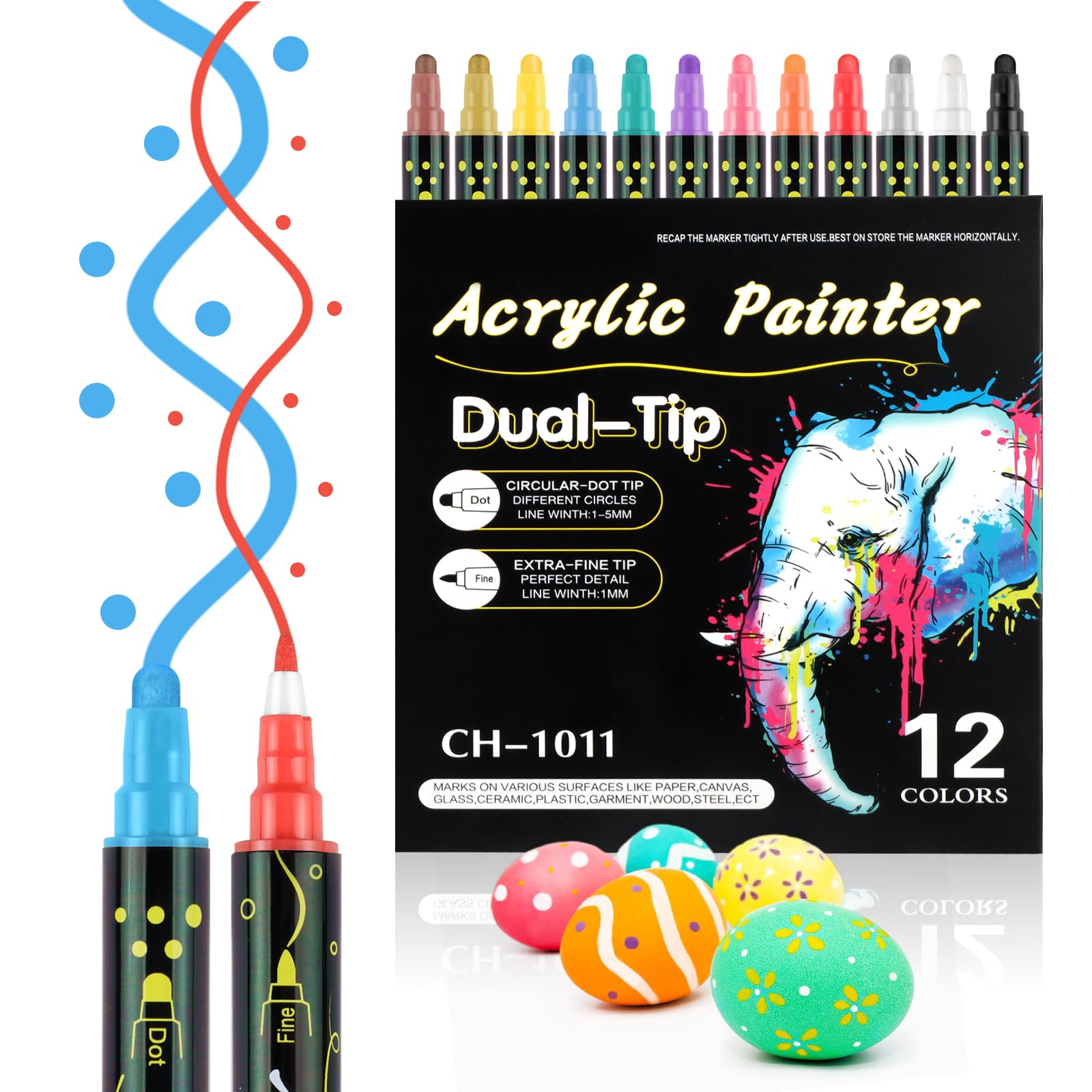 EooUooIP Plumones de pintura acrílica con punta doble de 12 piezas, colores a base de agua, no tóxicos, multiuso para arte, bricolaje, pintura a mano, cerámicas, estudiantes y graffiti.