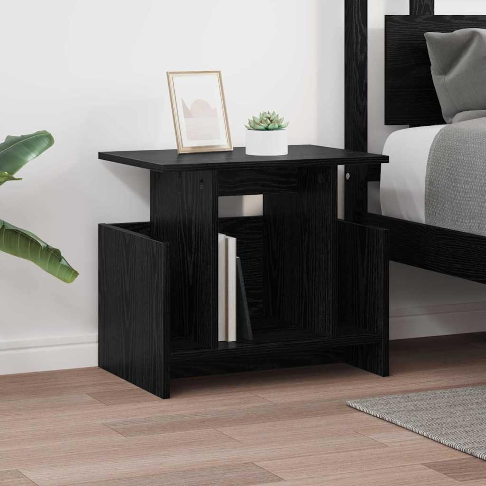 Gecheer TV-Ständer Schwarz Eichen-Optik 50 x 35 x 45 cm Holzwerkstoff, Fernsehschrank Fernsehtisch TV-Lowboard für Wohnzimmer Home-Cinema Gamerzimmer891002
