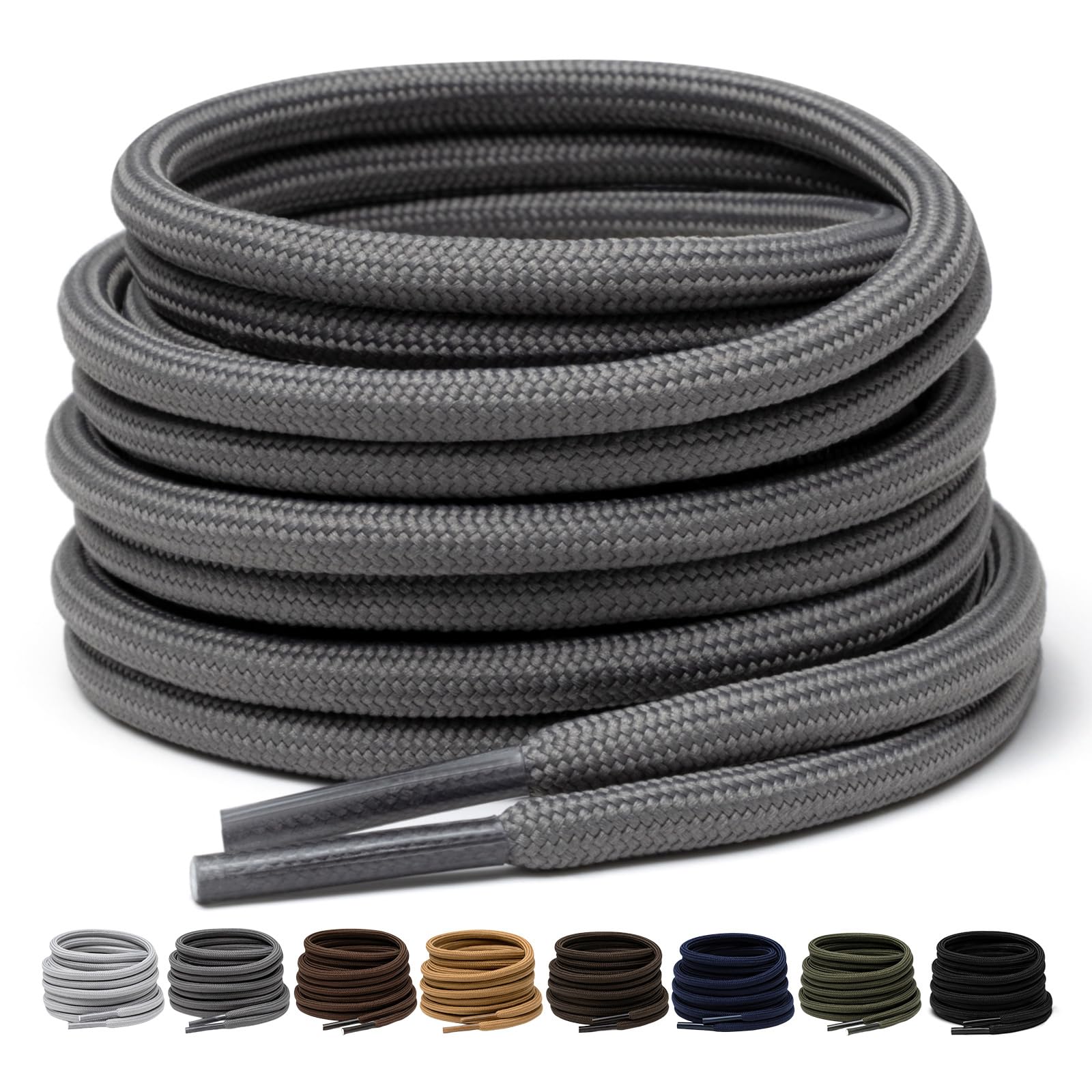 Puzeam 2 Pairs Solid Round Shoelaces, 5/32" Thick Shoe Lace for Boots & Sneakers
