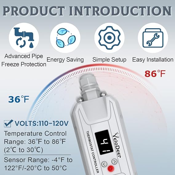 CSA 120V 10 FT In Pipe Heating Cable Kit With Saving Controller