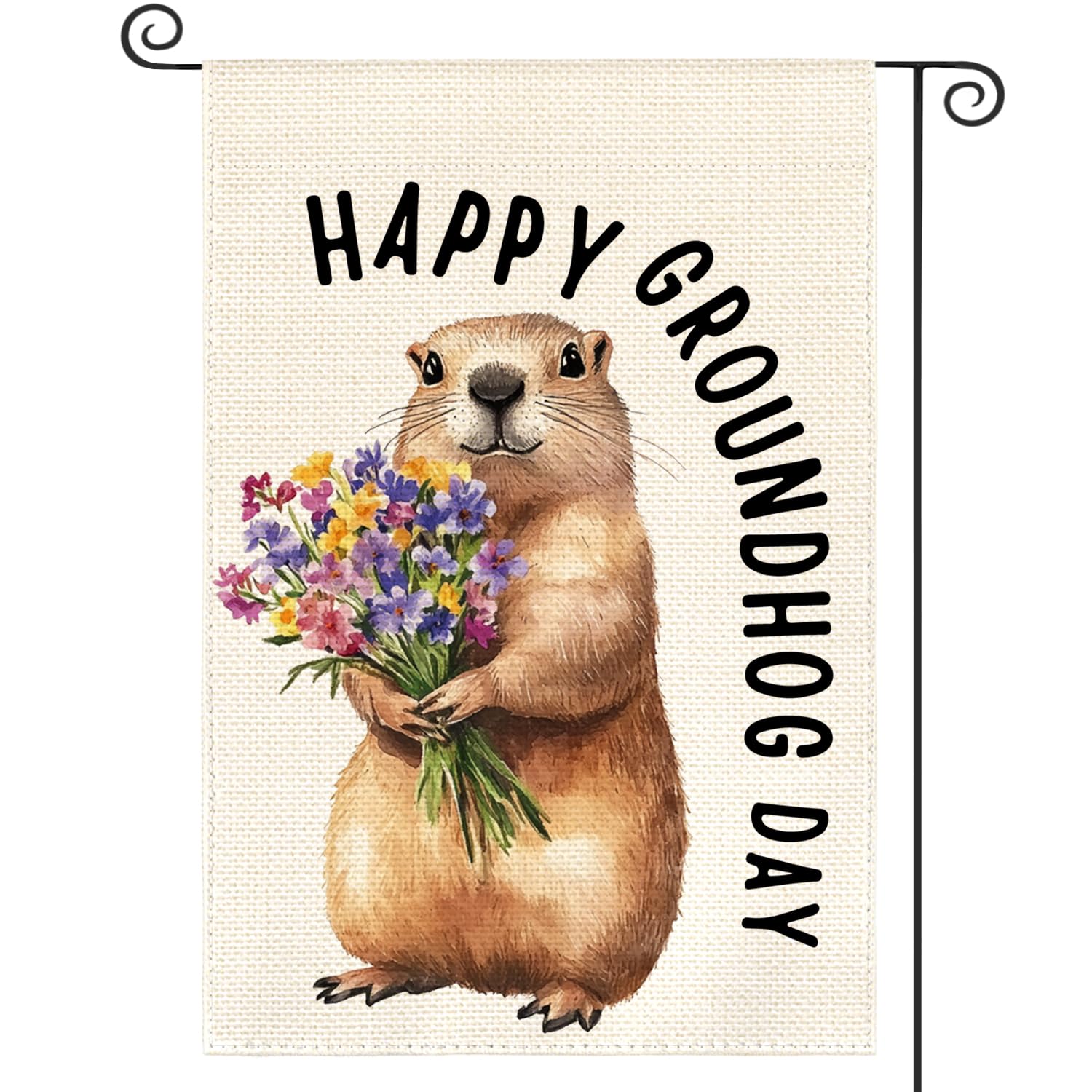 Drapeau de jardin Punxsutawney Phil décoration extérieure pour fêter le printemps au balcon