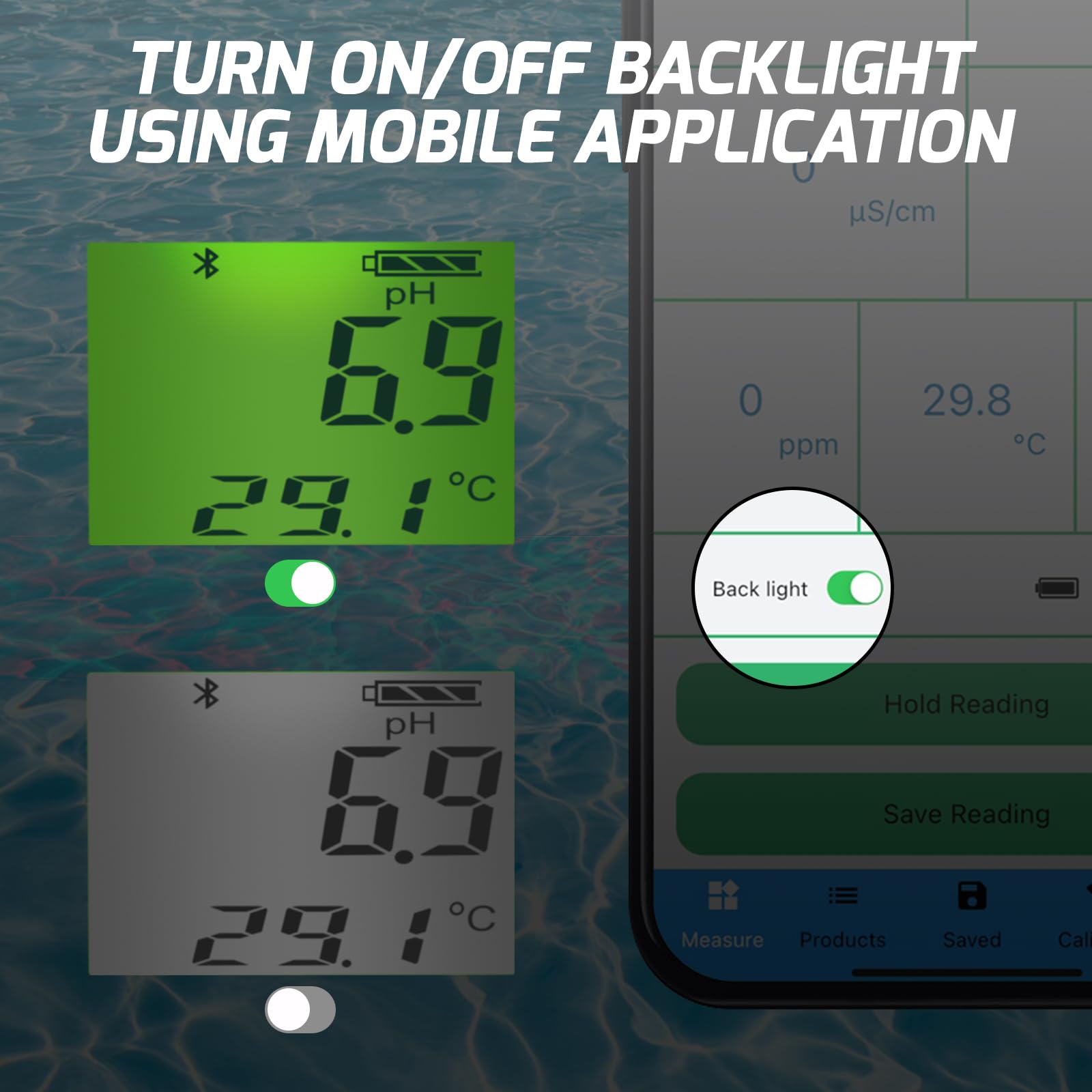 6-in-1 Digitaler schwimmender Wassermonitor mit Bluetooth | Echtzeit pH-, EC-, ORP-, Chlor-, Salzgehalt- und Temperaturtests | 1000 Datensätze, wasserdicht IP67, 24-Stunden-Überwachung