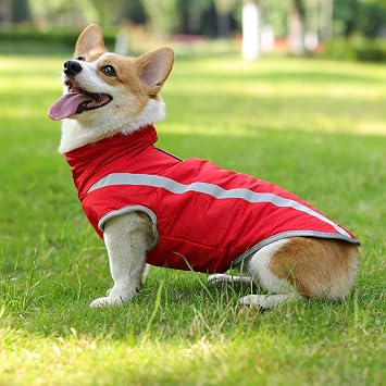 FEimaX Dog Coat Waterproof Windproof Pet Warm Jacket Outdoor, Puppy Reflective Adjustable Outfit Vest Cold Winter Clothes for Small Medium Large Dogs - Soft Fleece Cotton Lined, with Harness Hole