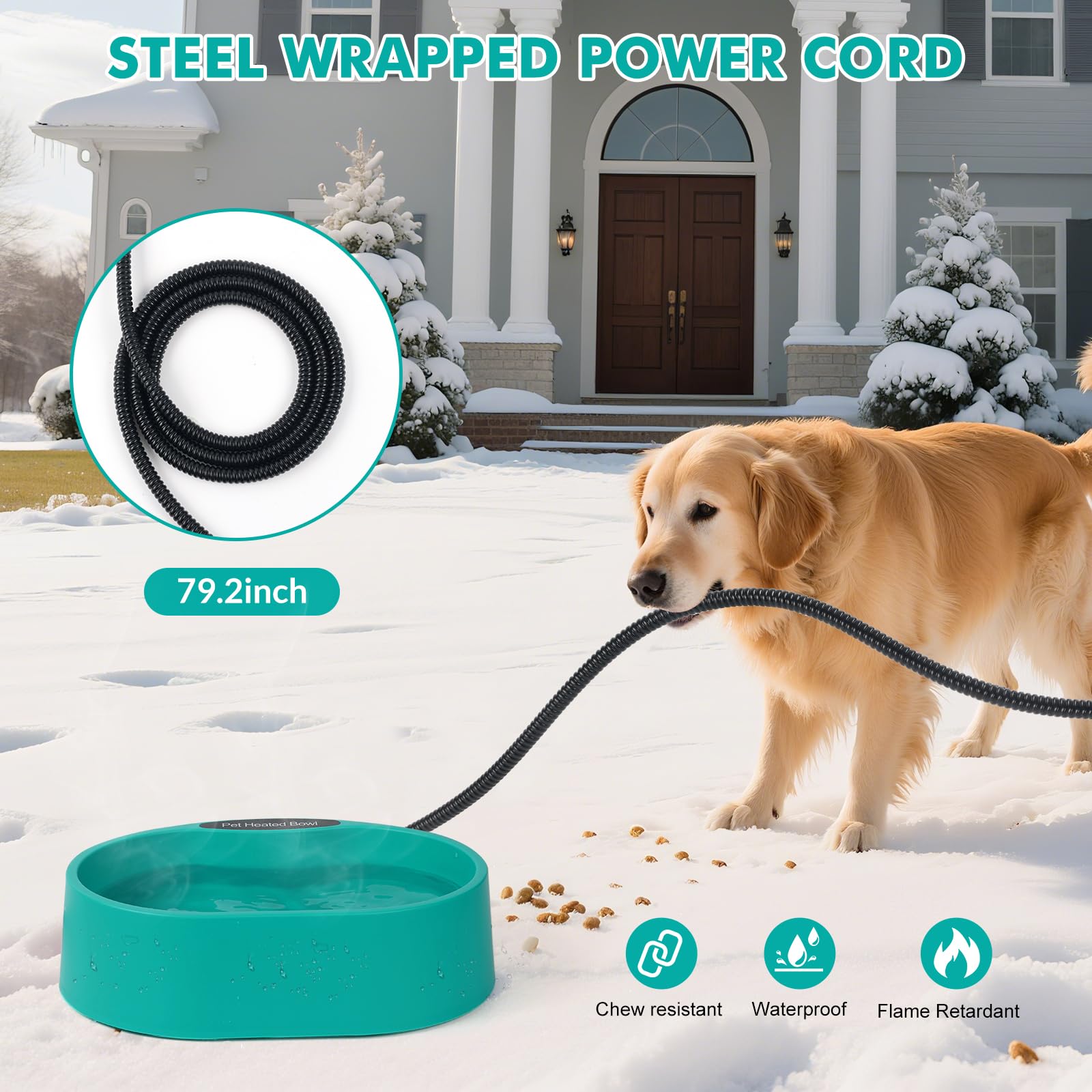 Cuenco grande de agua con calefacción para perros y gatos, cuenco térmico para perros, cuenco impermeable para mascotas, para exteriores, plato de agua calentado anticongelante para conejo, pollo