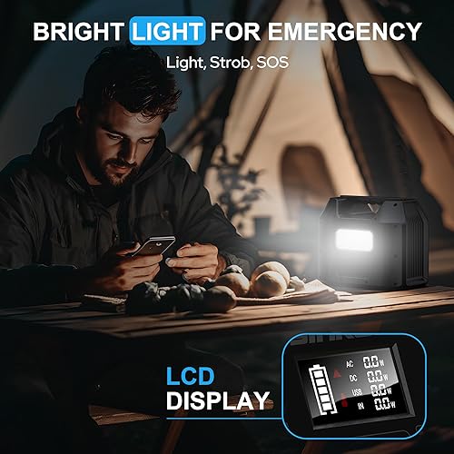 Miniatura 7 de SinKeu Estación de energía portátil, batería LiFePO4 de 256 Wh, generador solar de 300 W para uso doméstico, banco de energía con salidas de CA,