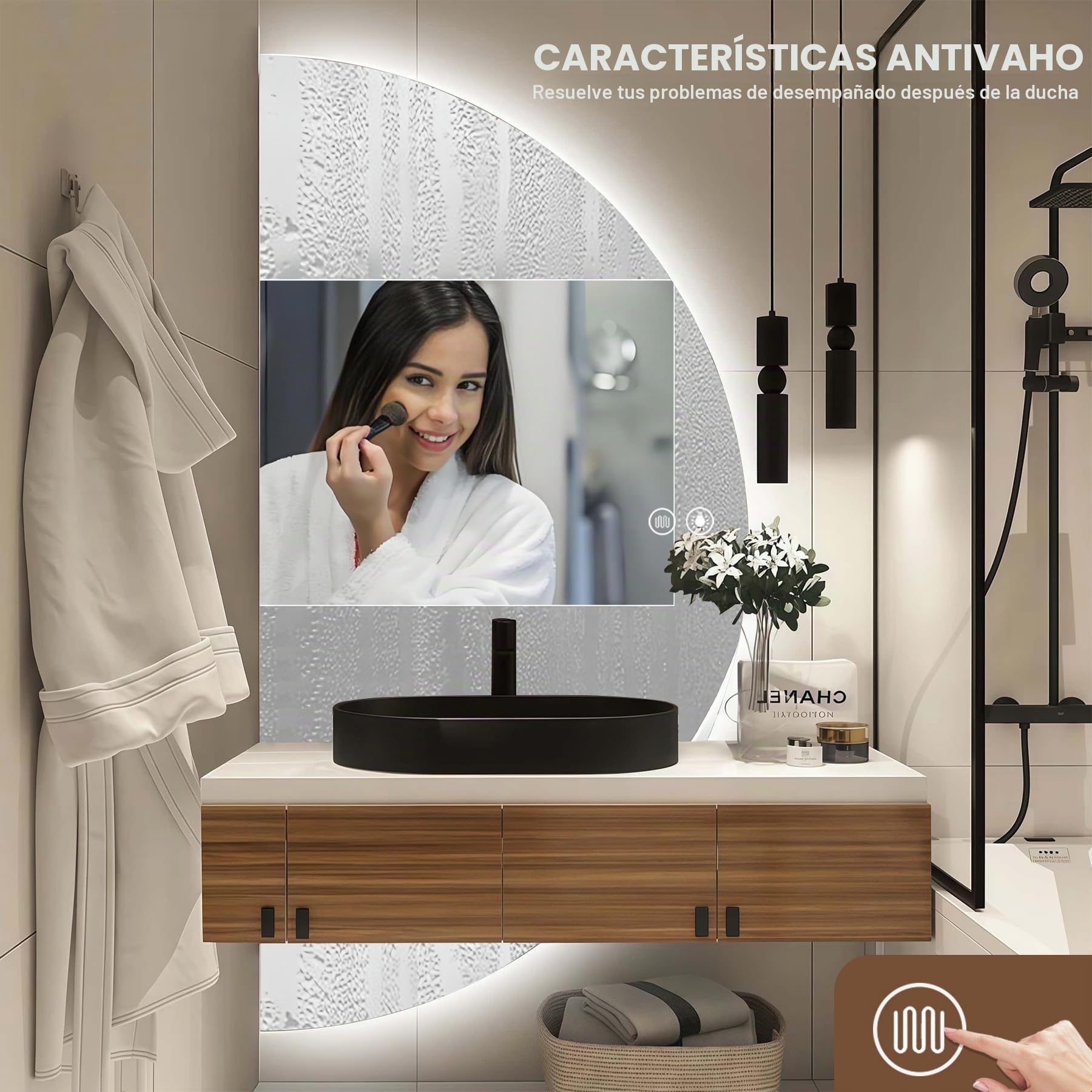 120×60cm Espejo Baño con Luz, Espejo De Baño con Luz LED con Antivaho, Luz De 3 Colores Dimmable, Ip54, IRC 90+, Espejo Media Luna con Función De Memoria(Left Cut, 120 × 60cm)
