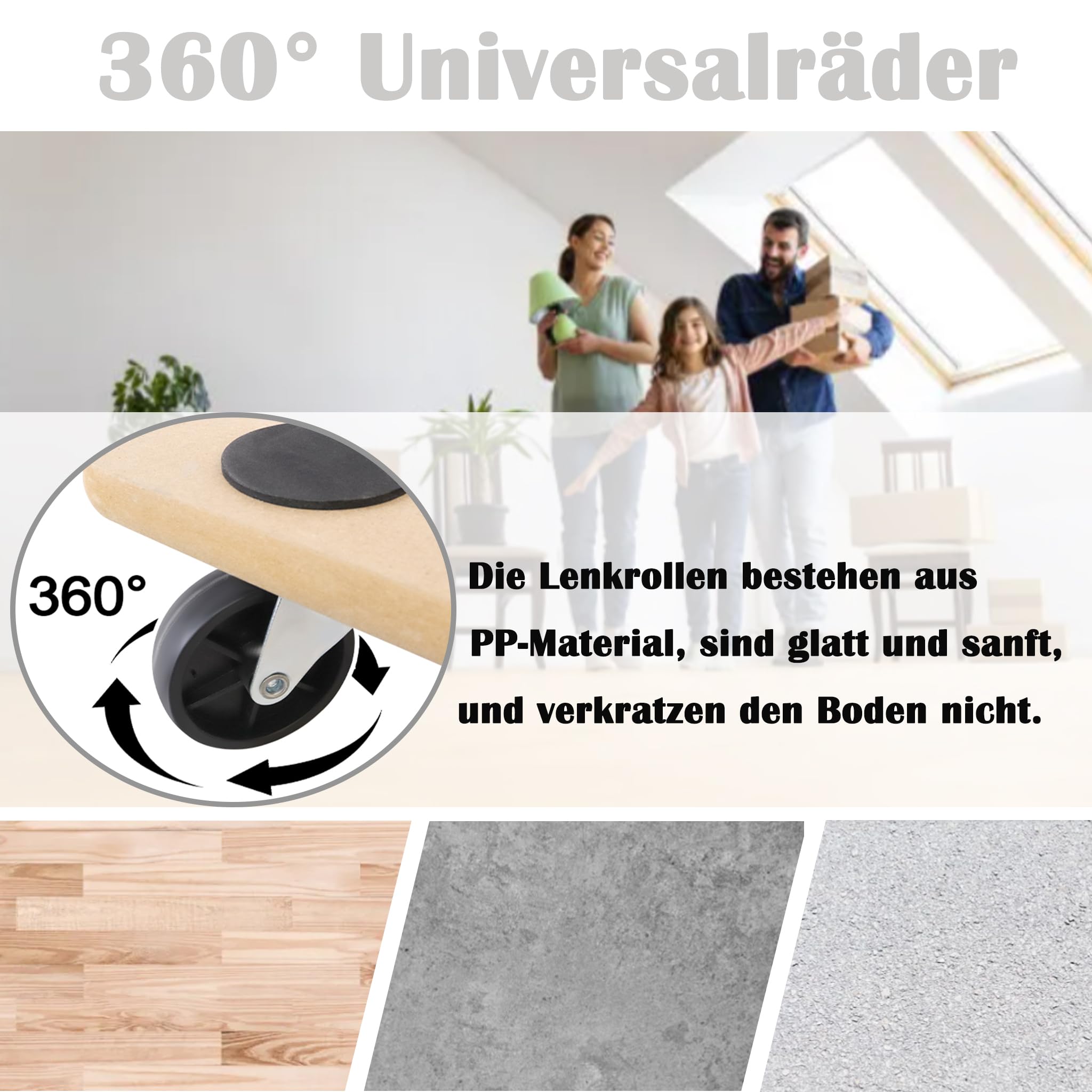 LZQ 4 rotelle per il trasporto di mobili, per interni ed esterni, 58 x 30 cm, portata massima 200 kg, per trasloco, trasporto di mobili (4 pezzi)