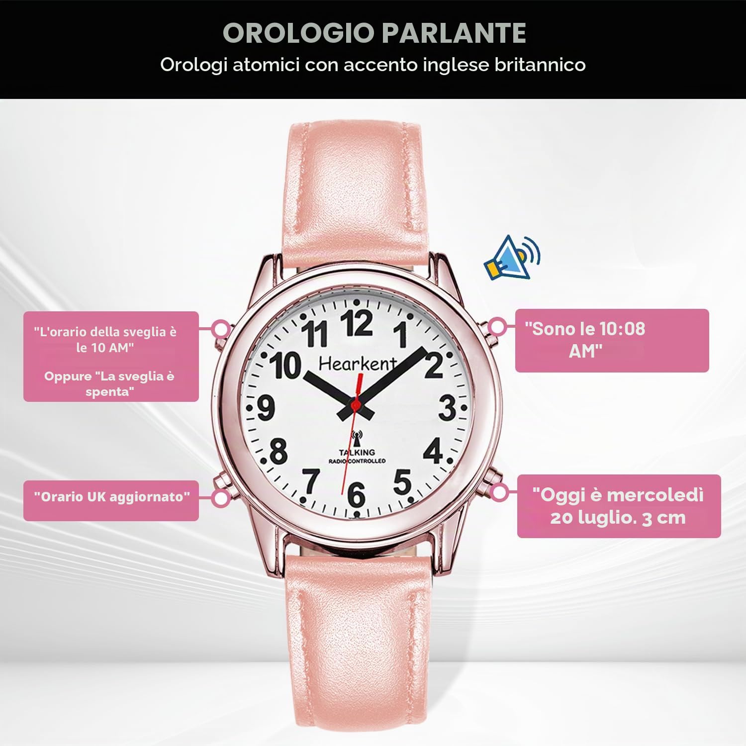 Hearkent Atomic Talking Watch with Large Numbers and Expandable Strap Self-Setting for Visually impaired Blind or Elder People