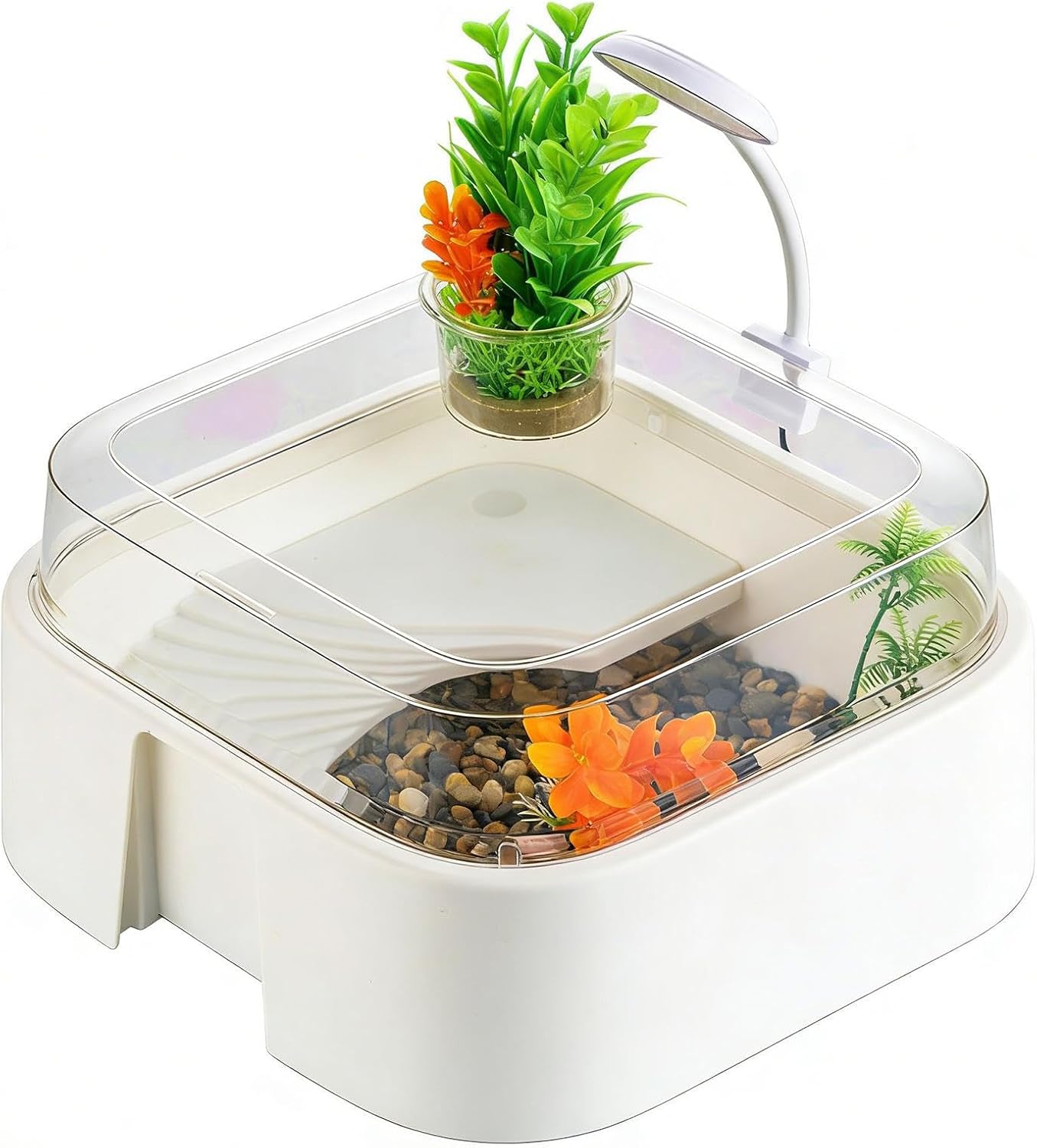 Turtle Aquarium - Escape-Proof Terrarium with Light, Small Fish Tank Turtle Habitat Kit for Hermit Crabs, Tortoises, Bearded Dragons, Snakes, Spiders, Indoor Home, or Office Use