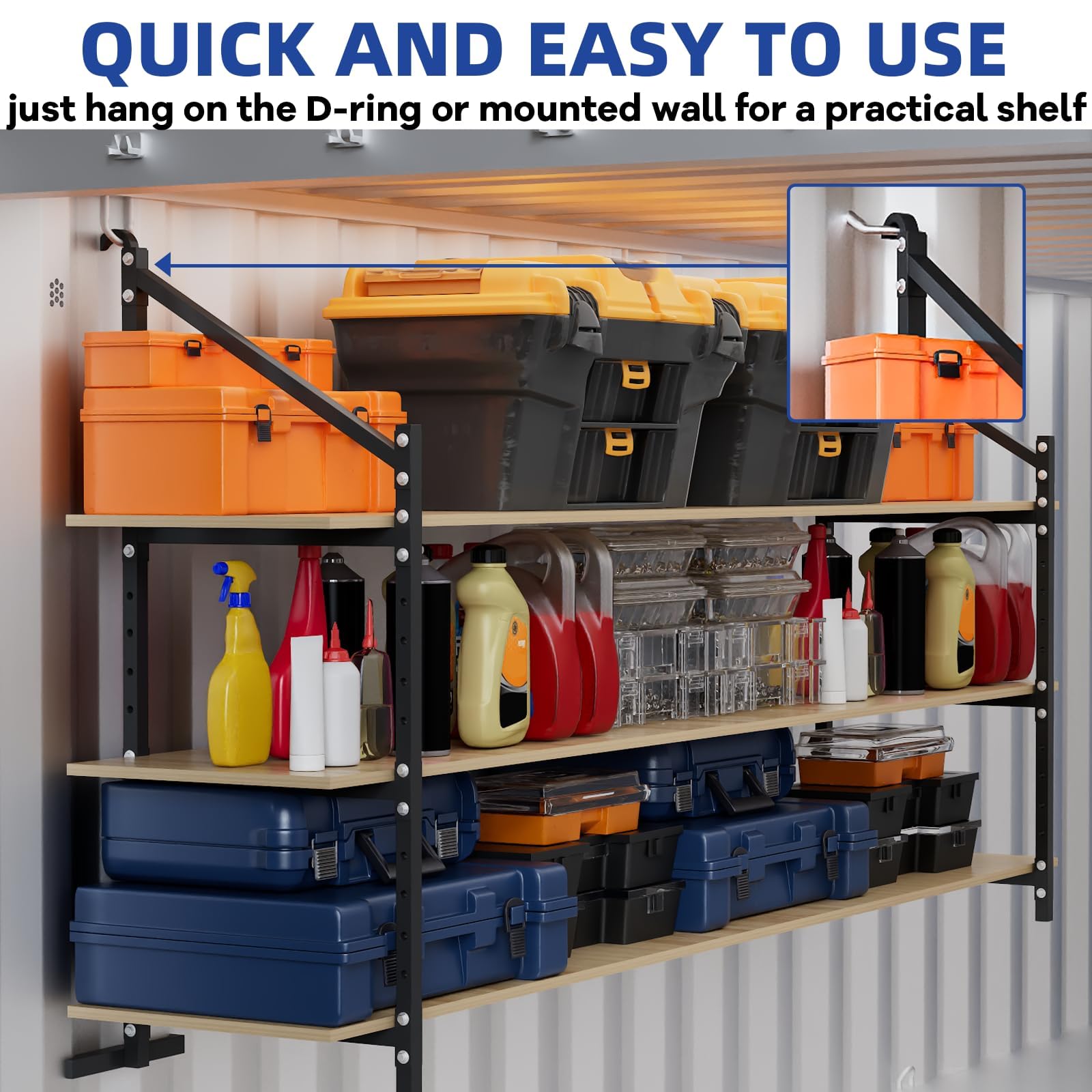 2 Pack Shipping Container Shelving, Adjustable Carbon Steel Universal Storage Racks 800 Lbs Loads, 58” x 22” Hanging Cargo Shelving for Trailers, Garages and Storage Containers - 2