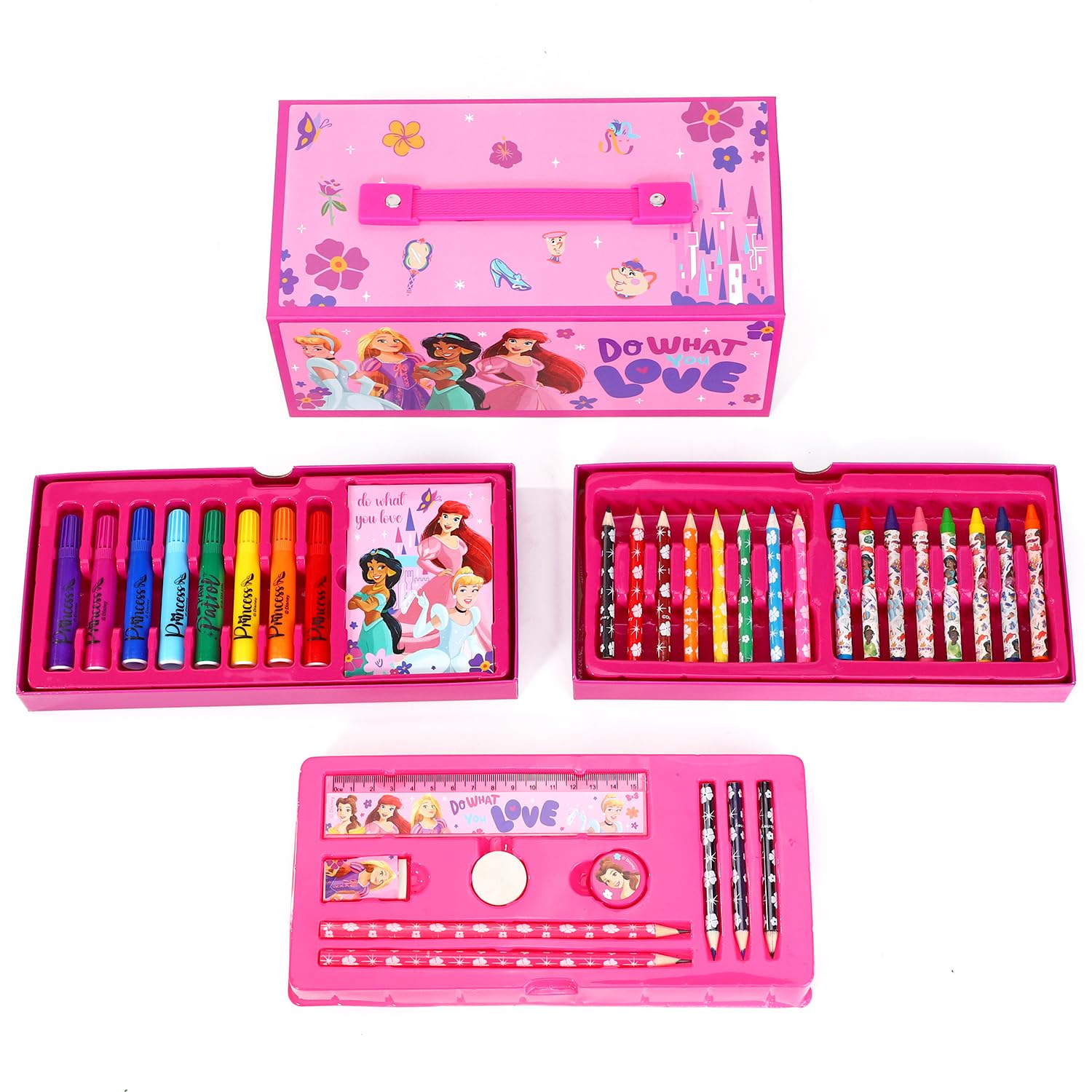 Disney Princess 34pc Colouring Art Stationery Set including Watercolour Felt Tip Pens Crayons and Pencils Travel Set for Children - Image 4