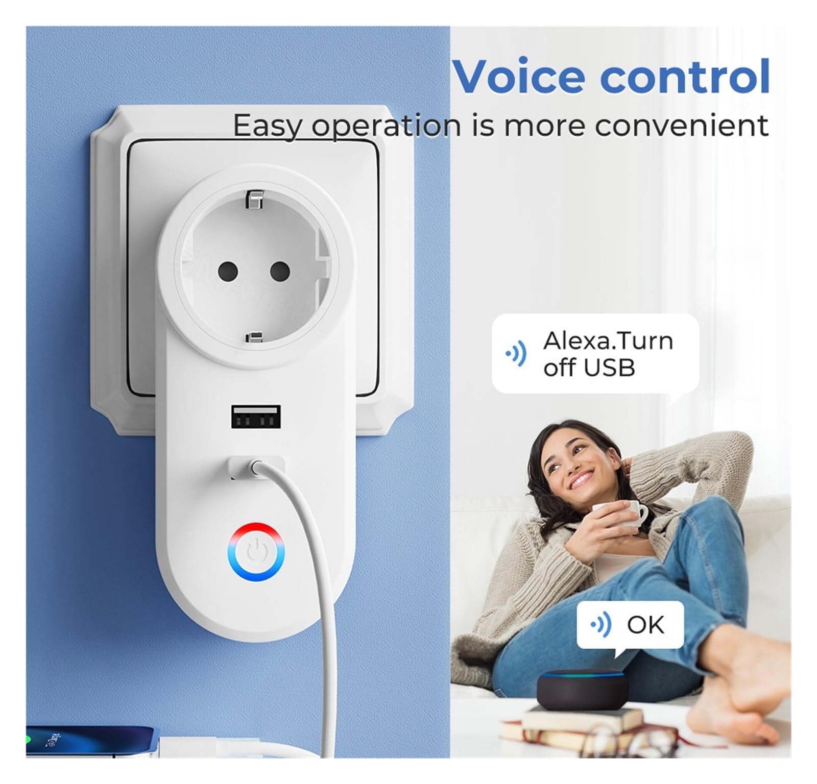 Gniazdo 16A z 2 gniazdami ładowania USB Adapter Wtyczka UE USA Wielka Brytania Brazylia Kontrola żywotności za pośrednictwem Alexa Home(UK Socket)