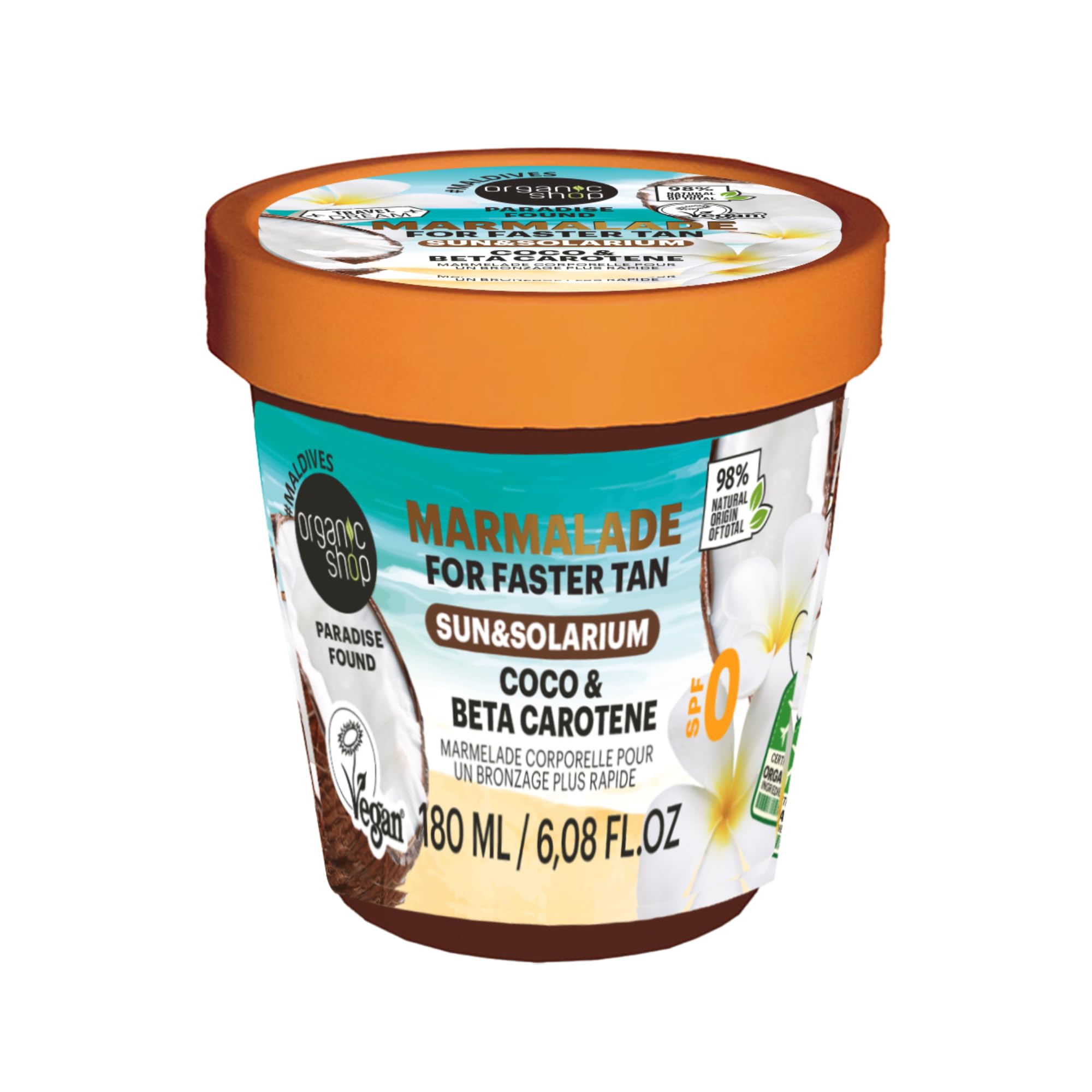 Organic Shop Paradise Found Body Marmalade For Faster Tan in the Sun & Solarium. With Coco & Beta Carotene, 180ml