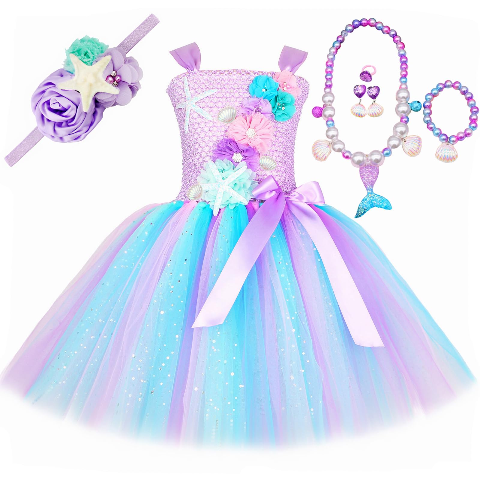 HJTT Mermaid Costume for Girls Birthday Party Gifts Halloween Tutu Princess Dress Outfits