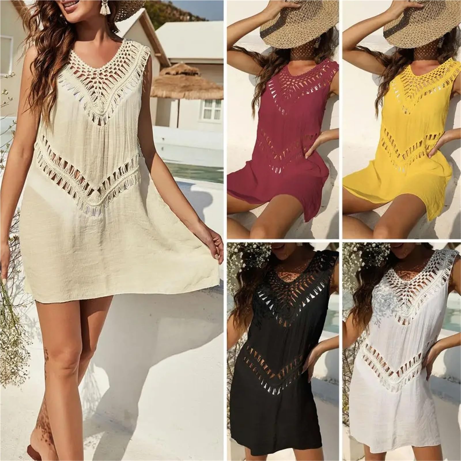 Copricostume da Spiaggia, Tunica, for Donna, Costume da Bagno, Copricostume, Abito da Spiaggia Estivo for la Spiaggia per La Spiaggia, La Piscina(Apricot,2XL)