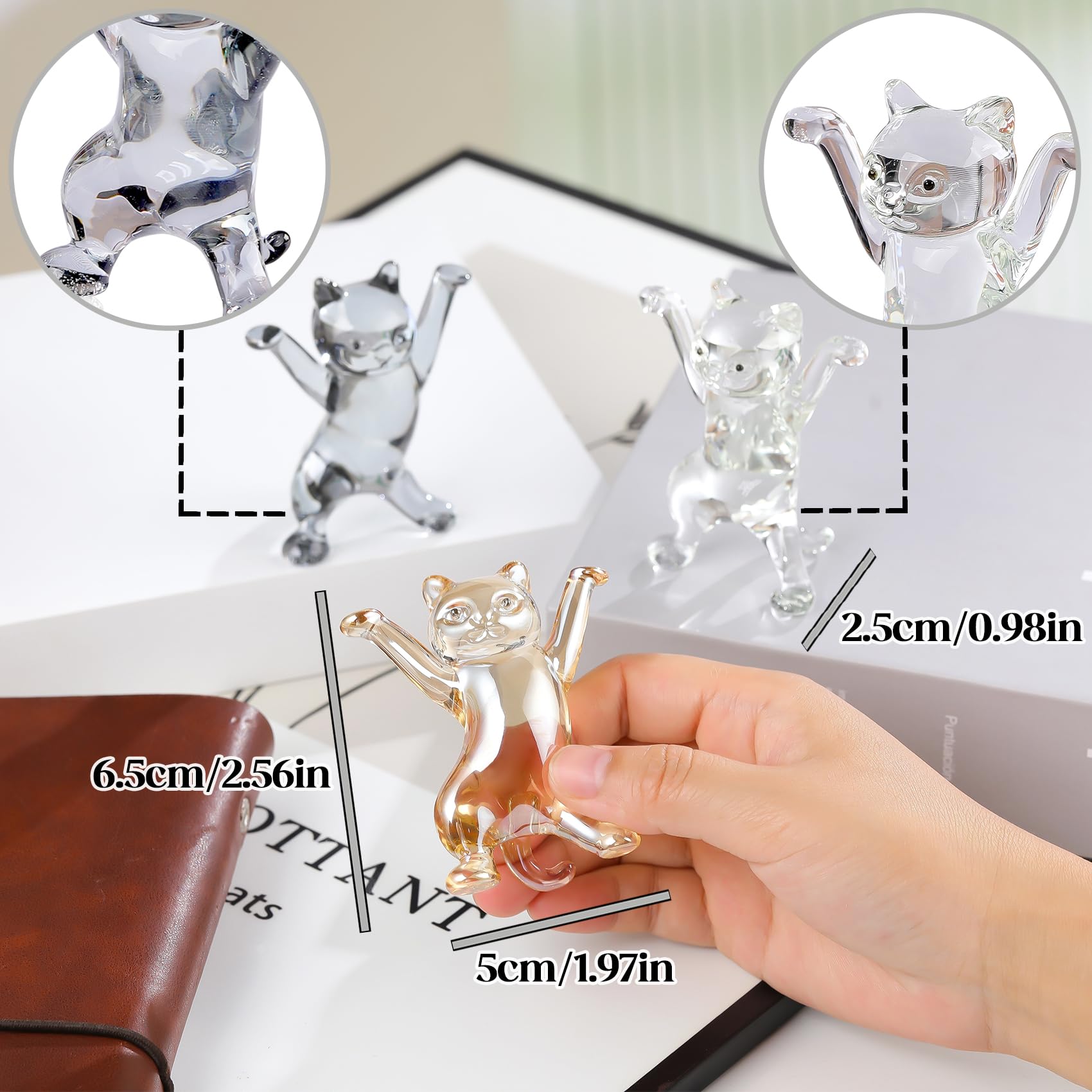 Movdyka 3Pcs Glass Hand Blown Art Cats Gifts for Women Animals Collectible Figurine for Cat Lovers Funny Kitties Statue Home Ornament Table Centerpiece Paperweight - Image 4