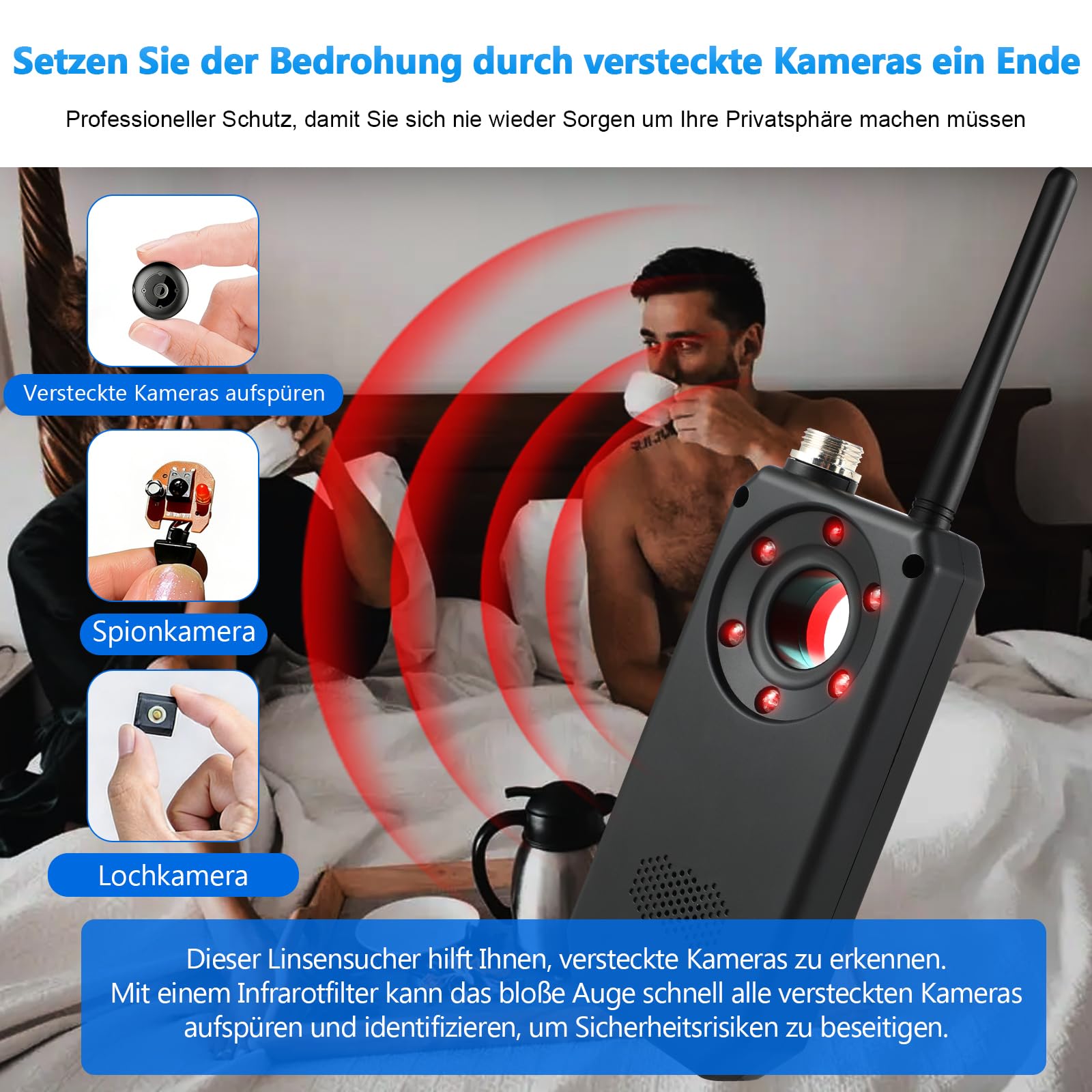 GPS Tracker Detektor, Wanzen Detektor - Wanzenfinder Versteckte Kamera Finder RF Signal Bug Detector Anti Spy Anti-Aufnahme Detektoren für Abhörgeräte Funkkameras für Hotel Heim Büro Reisen
