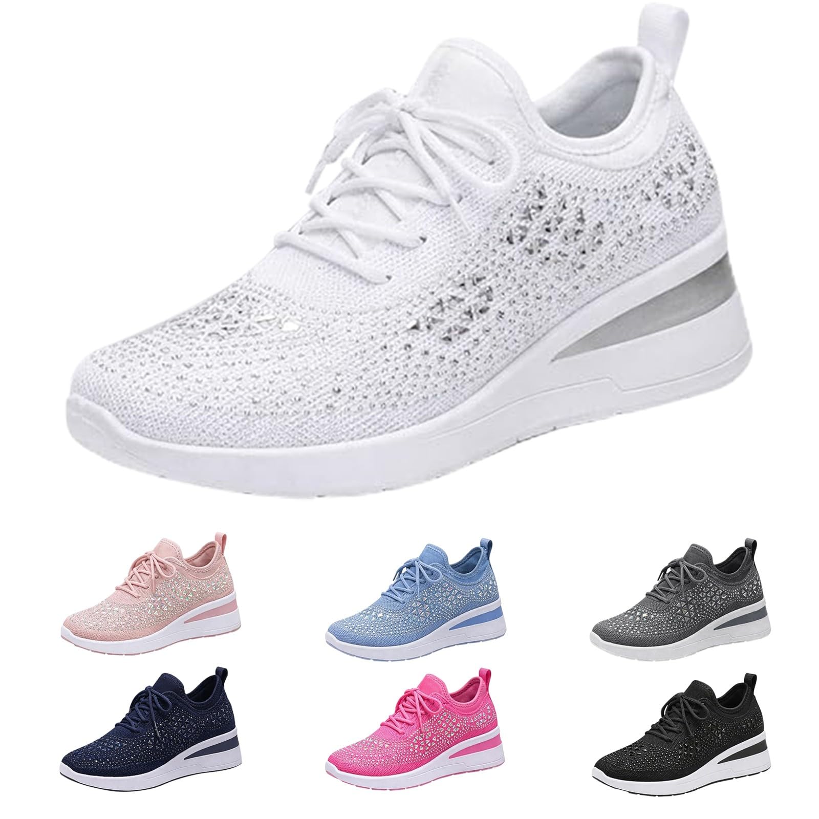 Sneakers estive da donna, traspiranti, eleganti, glitterate, con zeppa | Scarpe sportive con lacci, leggere, traspiranti, sportive, per il tempo libero, per la città e le attività all'aperto