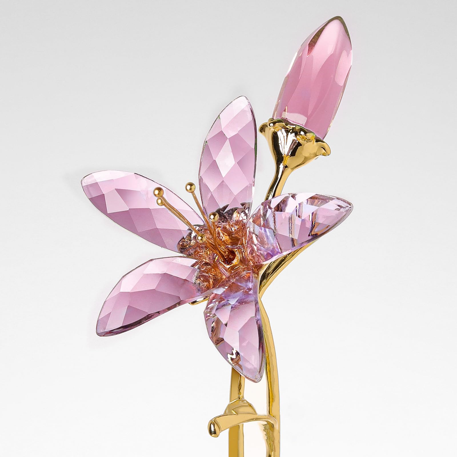 Pink Crystal Lily Flower Collectible Figurines Ornaments, Glass Flowers with Stems - Image 3