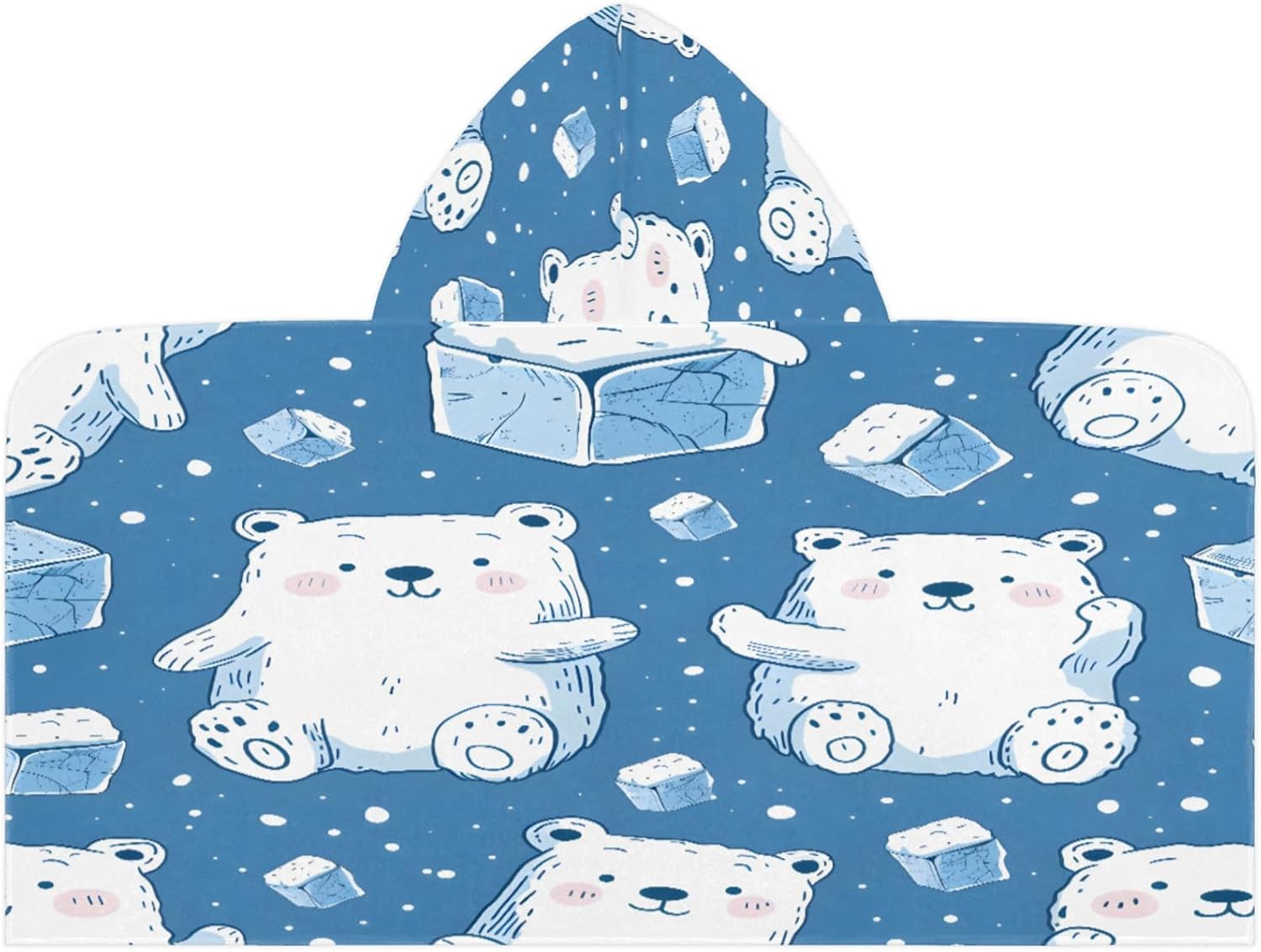 Polar Bears Hooded Towels for Kids Cute White Cartoon Bear Absorbent Soft Pool Swim Beach Bath Towel for Boys Girls, 24 in x 50 in