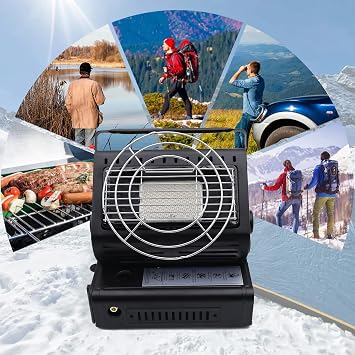 Portable 2 in 1 Black Butane LP Gas Ceramic Heater Burner Warmer For Camping Emergency Heating Cooking Stove