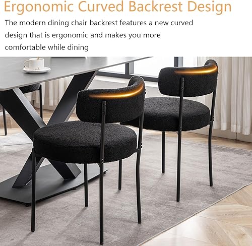 Miniatura 4 de Black Boucle - Juego de 6 sillas de comedor tapizadas con patas de metal negro, sillas de comedor redondas modernas para comedor, cocina