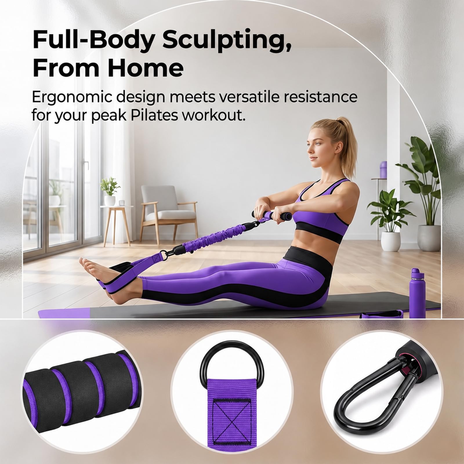 KASURE Banda de resistencia de pedal mejorada con asa, 3 tubos de resistencia ajustables de 30 libras para abdomen, extractor de pedal multifunción para entrenamiento de fuerza, terapia, equipo de