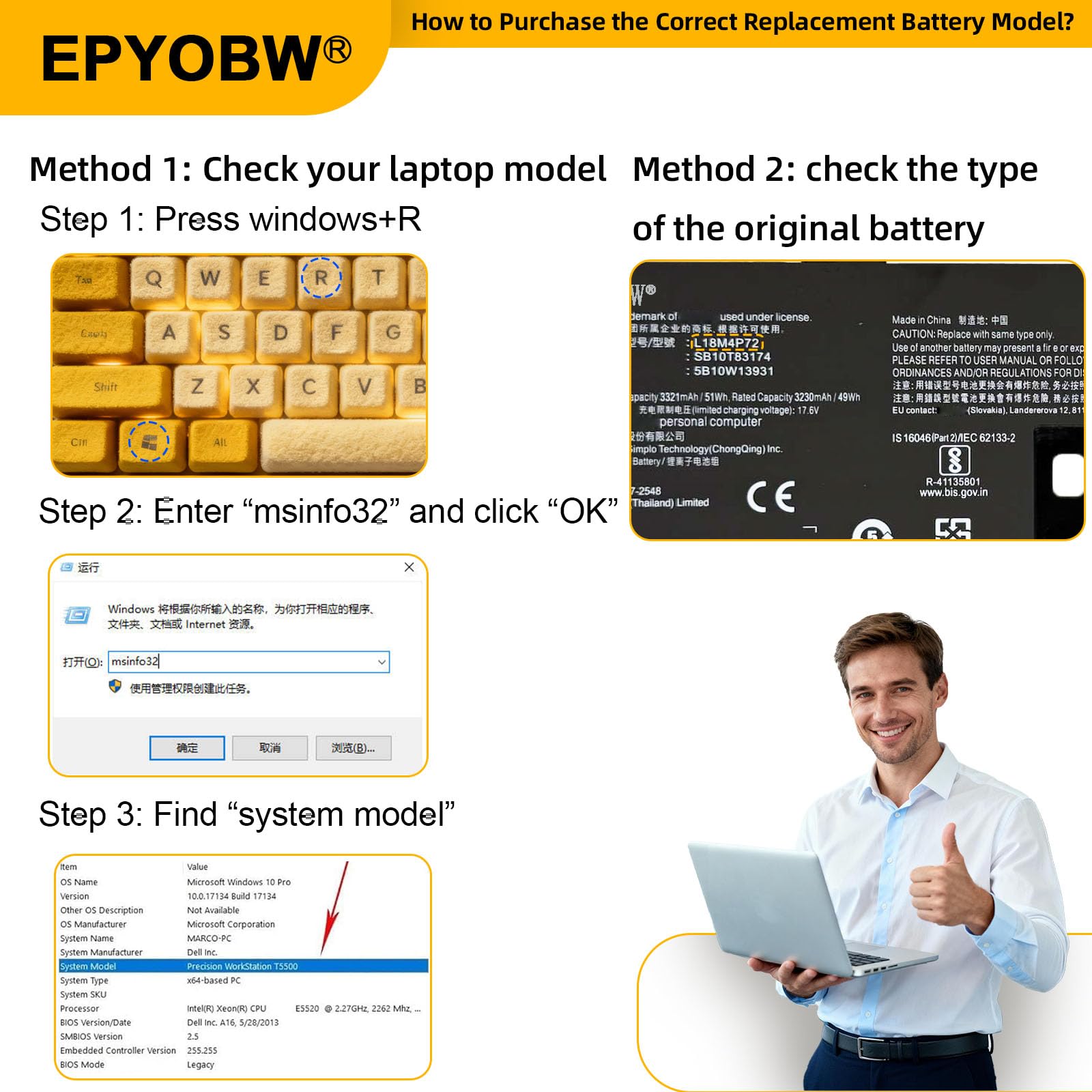 Amazon.com: EPYOBW L18M4P72 Laptop Battery 51Wh Compatible with