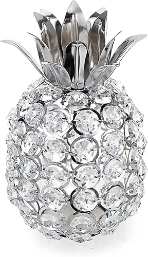 JUXYES Adorno de piña con cuentas de cristal brillante hecho a mano decorativo piña nórdica figura de fruta artificial estatua centro de mesa