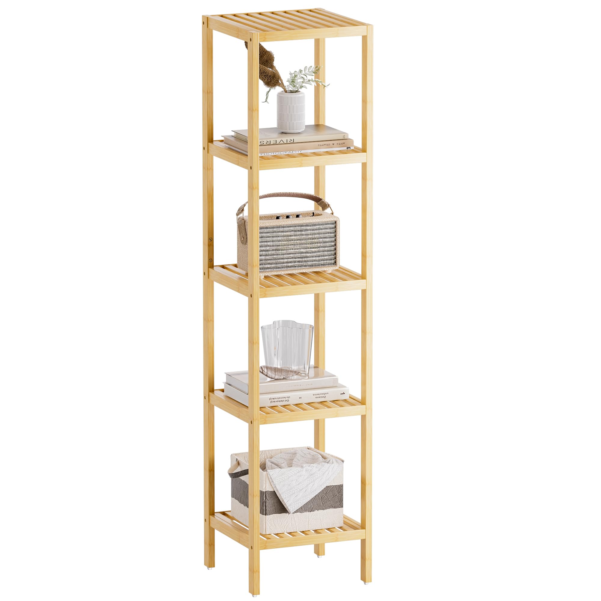 SMIBUY Badkamer Opbergplank, 4-Tier Bamboe Rack Organizer, Multifunctionele Rek voor Woonkamer Slaapkamer Keuken (Natuurlijk
