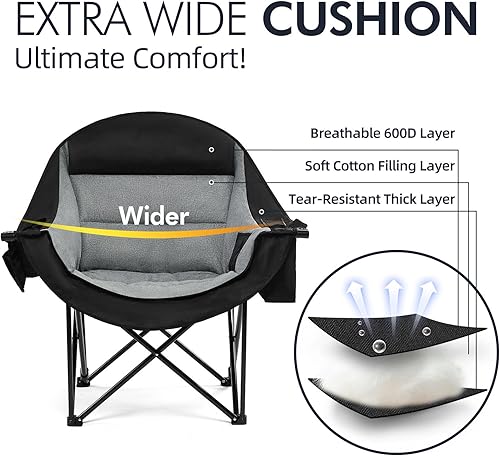Miniatura 3 de Sillas de campamento de gran tamaño para adultos, silla de campamento plegable para exteriores con soporte para tazas, bolsillos enfriadores para