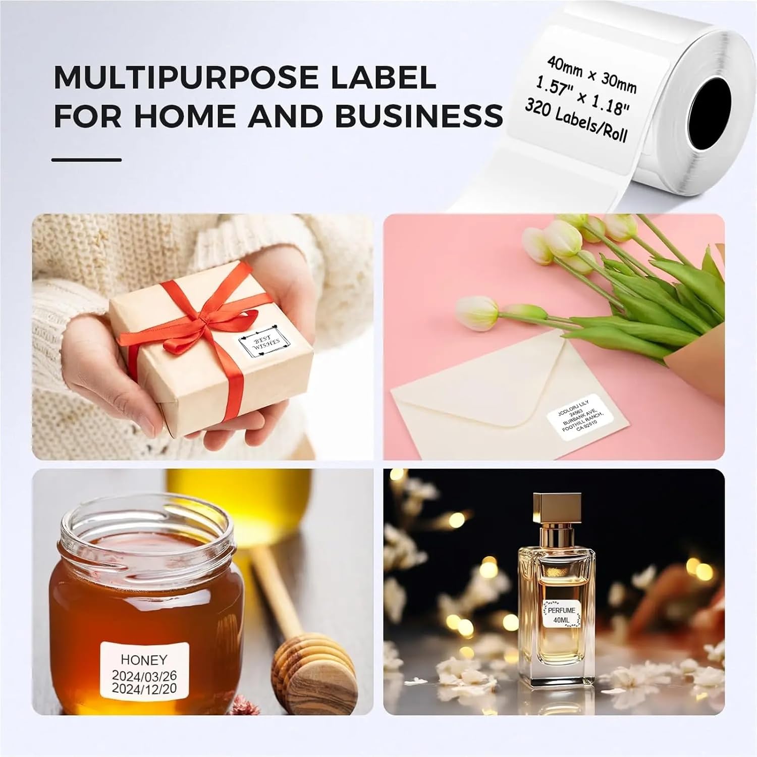 Label Stickers 10 Rolls M110/M220 40x30mm Thermal Labels Self-Adhesive Waterproof Gloss Stickers for Business/Barcode/Packaging/Office Use