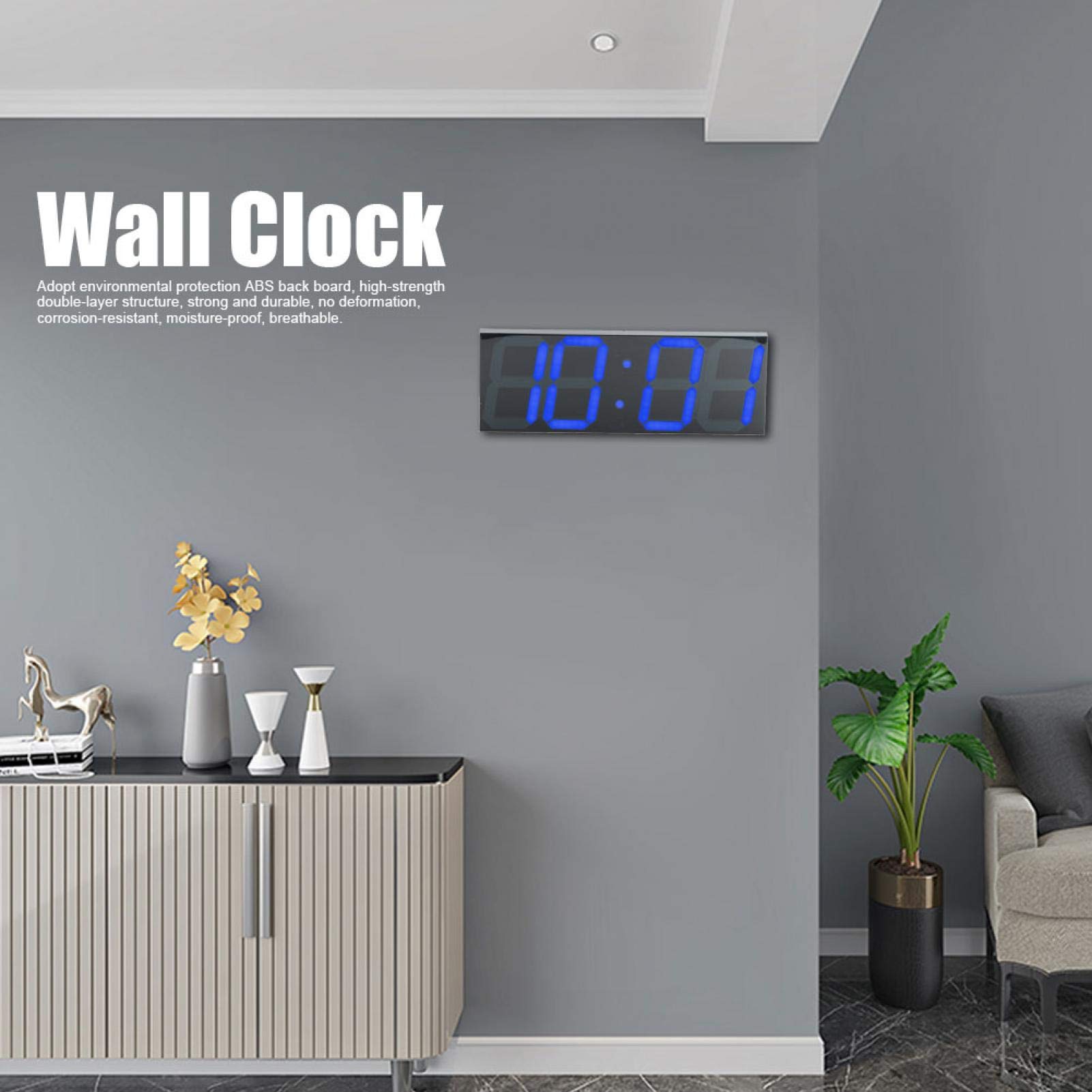 17 En De Gran TamañO Reloj Digital LED, Control Remoto ElectróNico Reloj Montado En La Pared con Pantalla De Temperatura, FuncióN De Cuenta Regresiva(Blue Digit Enchufe de la UE)