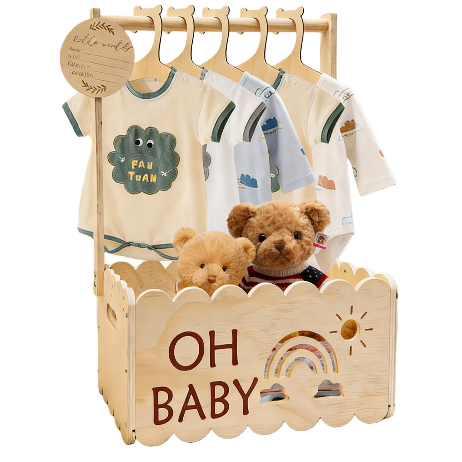Cadeau de fête prénatale en bois avec poignée - Panier de rangement pour bébé - Panier cadeau en bois pour nouveau-né - Pour nouveau-né - Idéal pour les couches, les vêtements et les jouets (couleur