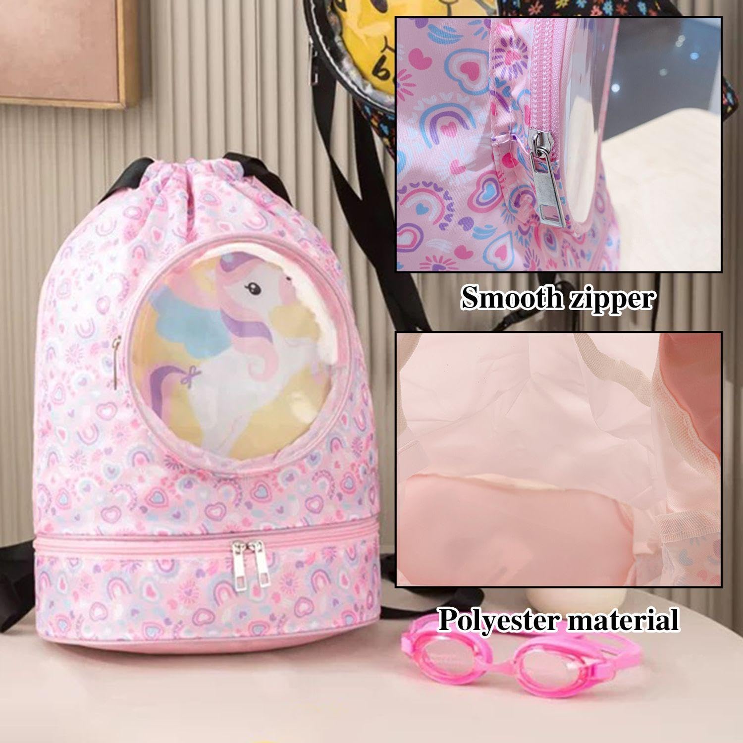 Borsa per Separazione Umido E Asciutto da 1 Pezzo, Borsa Carina per Ragazze, Zaino per Ragazze, Borsa da Palestra, Borsa Impermeabile, Borsa per Bambini, Zaino da Balletto